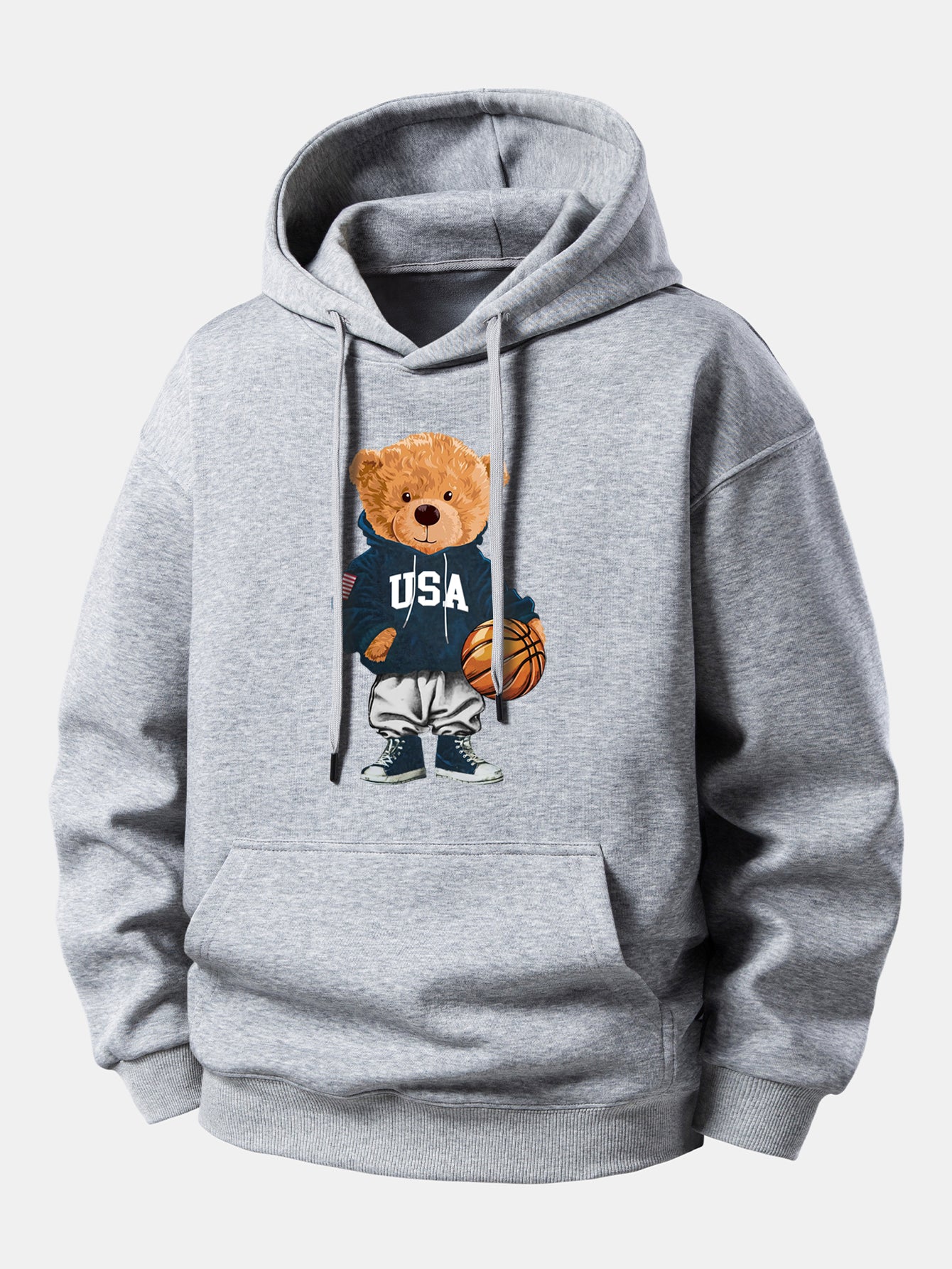 Basketball Bear Print Relax Fit Drawstring Hoodie - Image 5