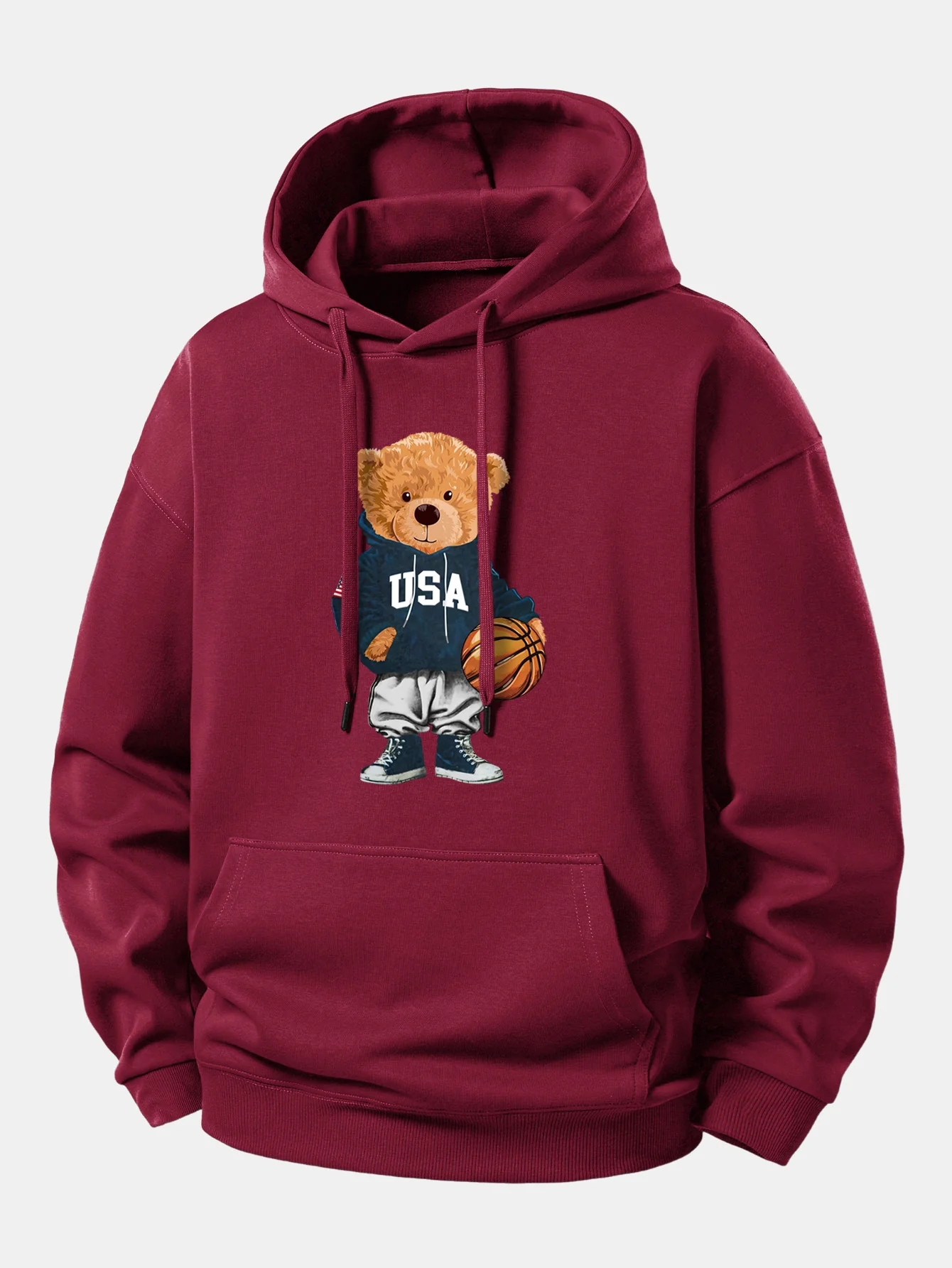 Basketball Bear Print Relax Fit Drawstring Hoodie - Image 6
