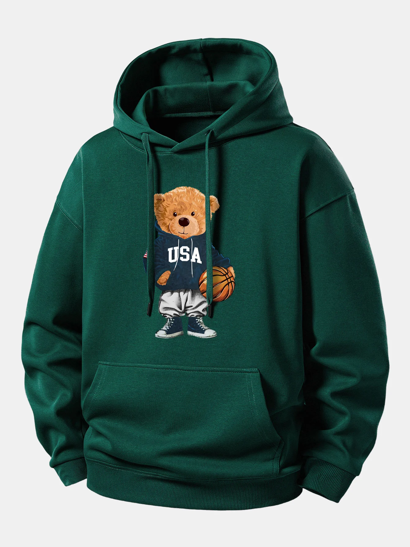 Basketball Bear Print Relax Fit Drawstring Hoodie - Image 7