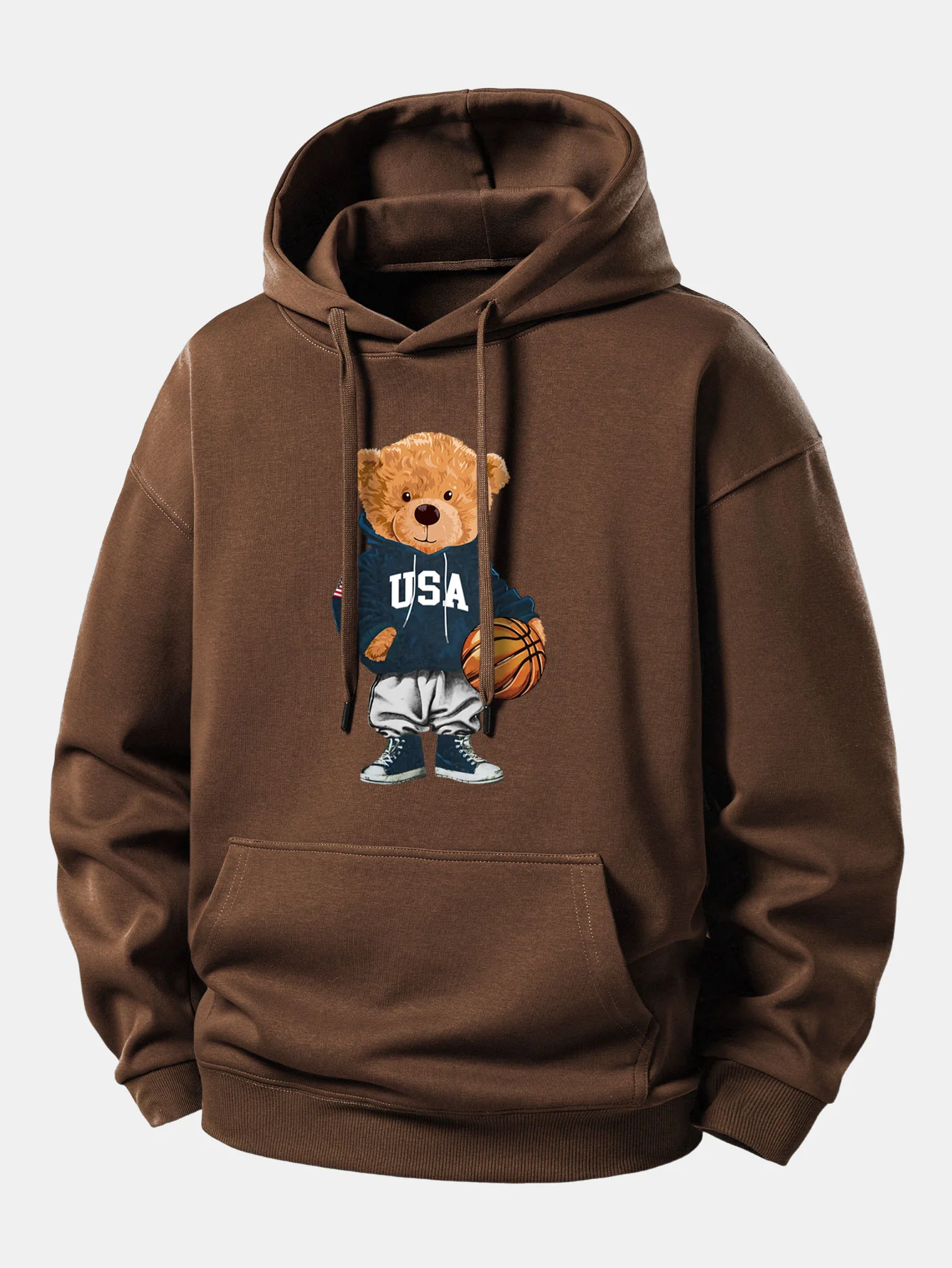 Basketball Bear Print Relax Fit Drawstring Hoodie - Image 8