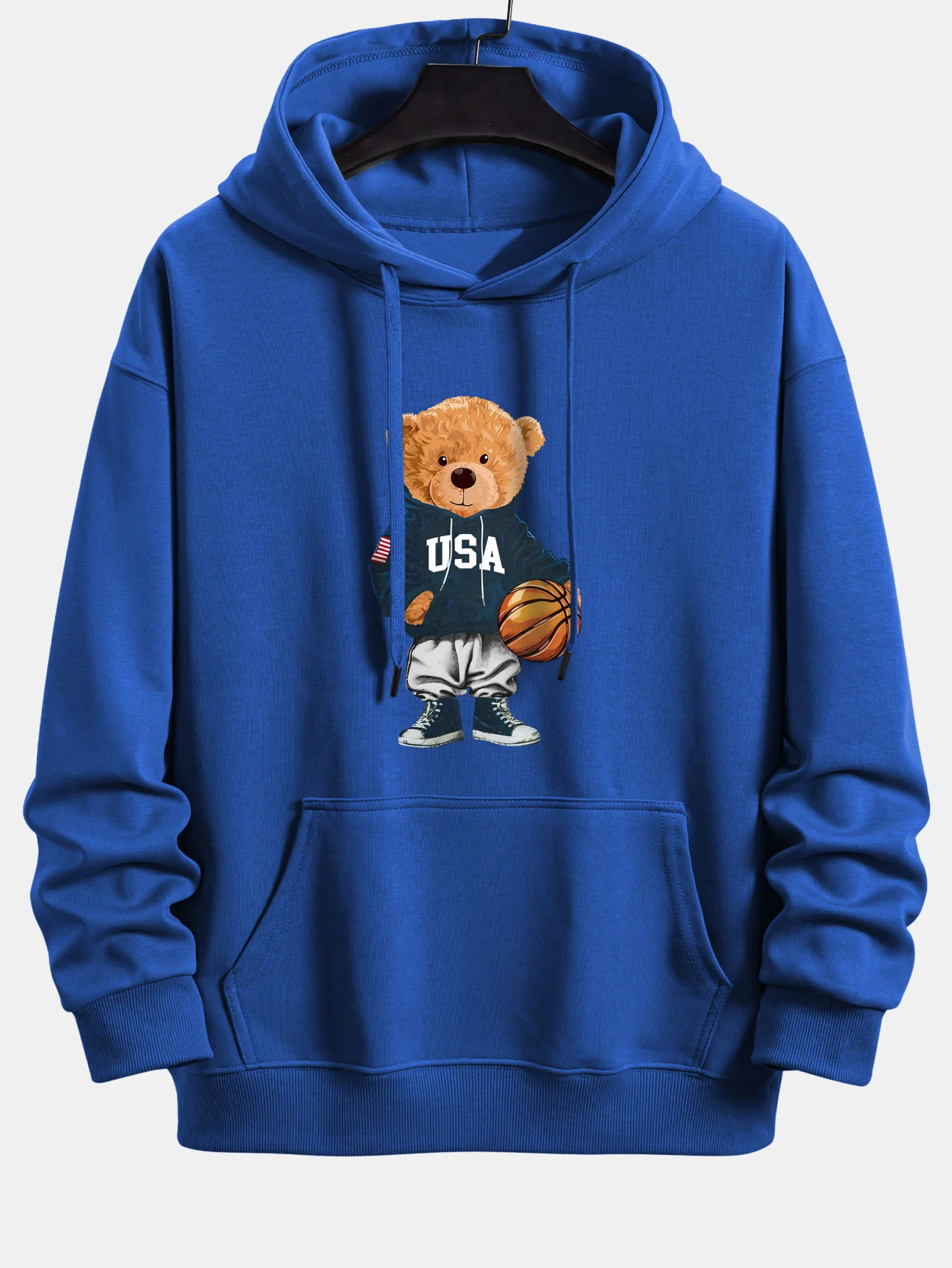 Basketball Bear Print Relax Fit Drawstring Hoodie - Image 6