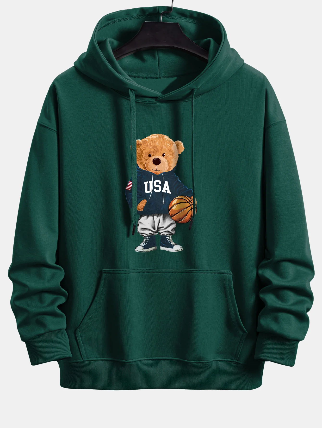 Basketball Bear Print Relax Fit Drawstring Hoodie - Image 8