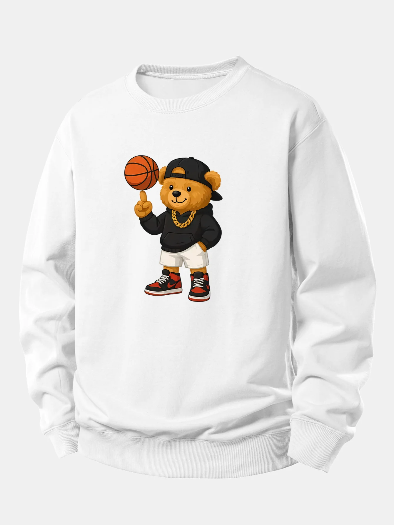 Basketball Bear Print Relax Fit Sweatshirt - Image 3