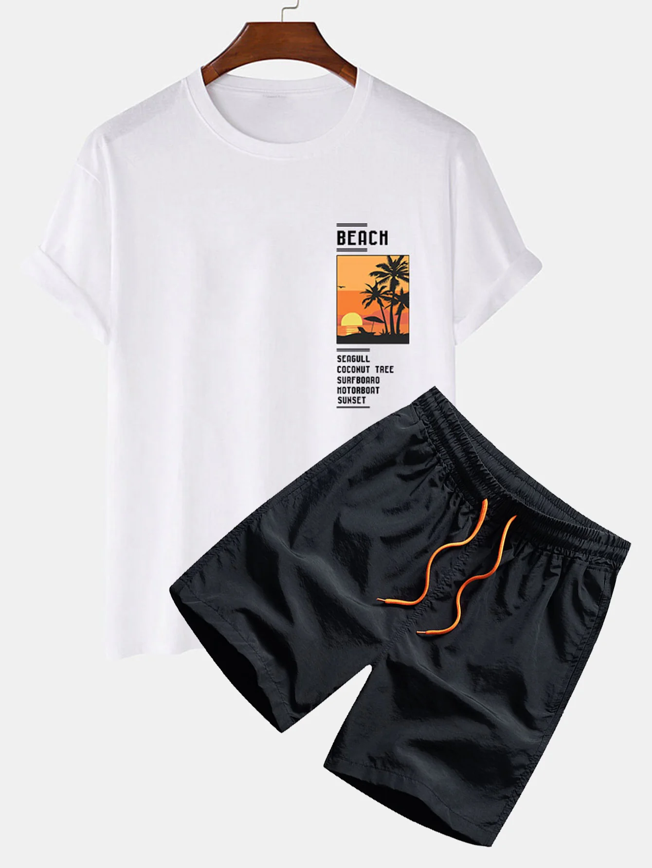 Palmenbaum Strand Landschaft Druck T-Shirt & Badehose - Image 2