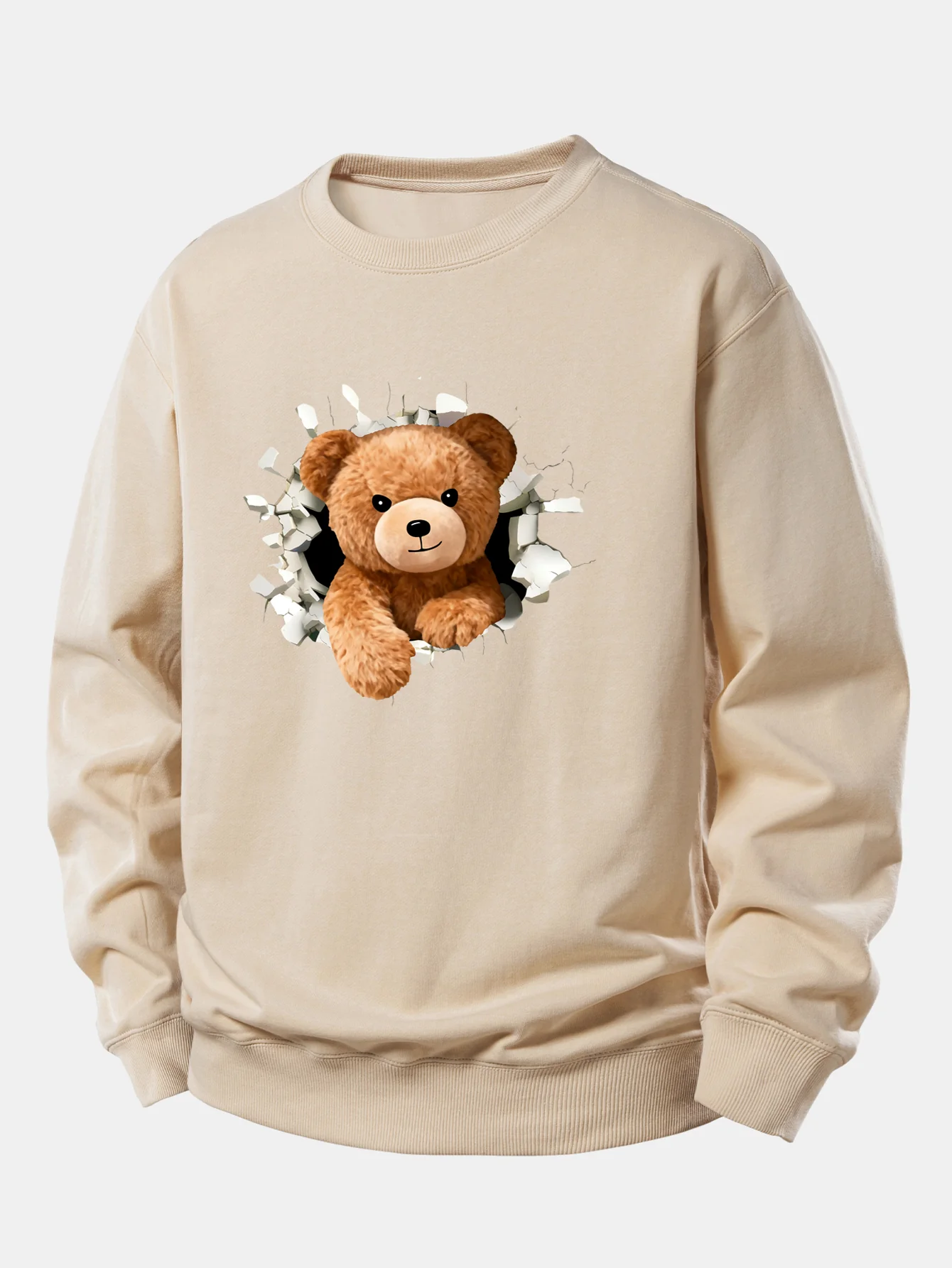 Bear Breaking Through The Wall Print Relax Fit Sweatshirt - Image 4