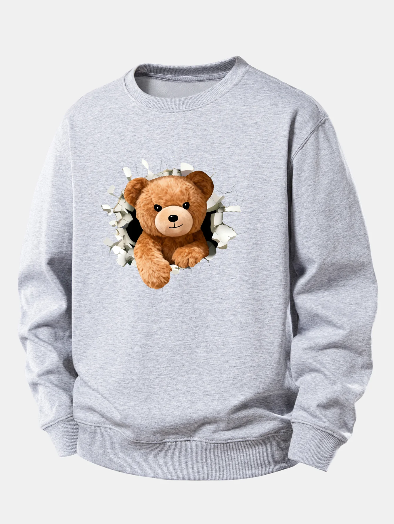 Bear Breaking Through The Wall Print Relax Fit Sweatshirt - Image 5