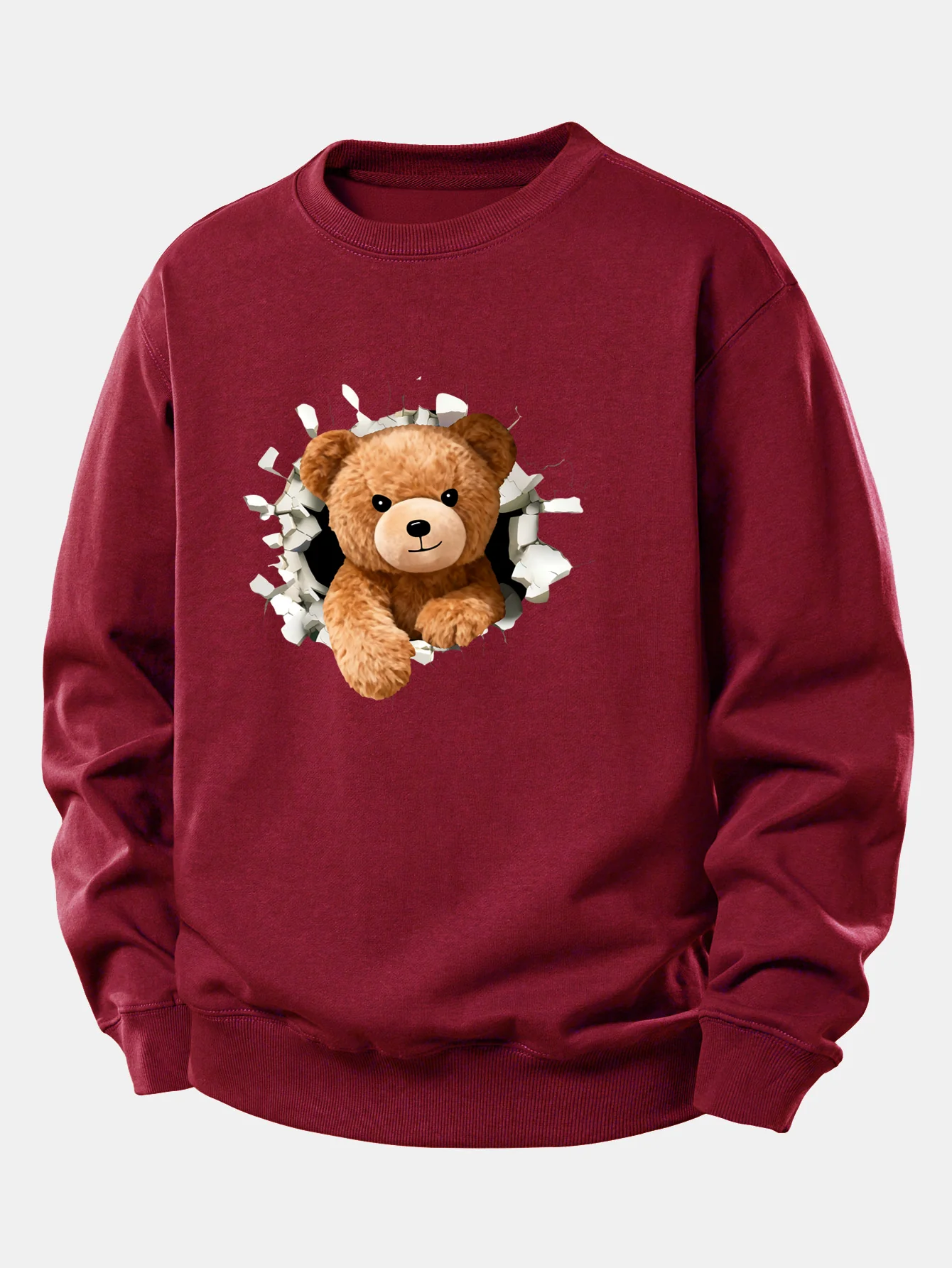 Bear Breaking Through The Wall Print Relax Fit Sweatshirt - Image 7