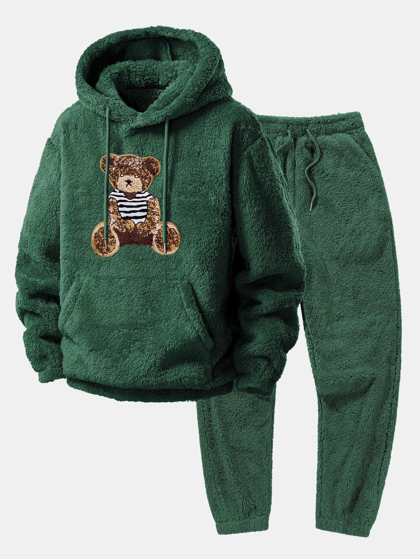 Bear Embroidered Patch Teddy Hoodie & Teddy Jogger Pants - Image 2