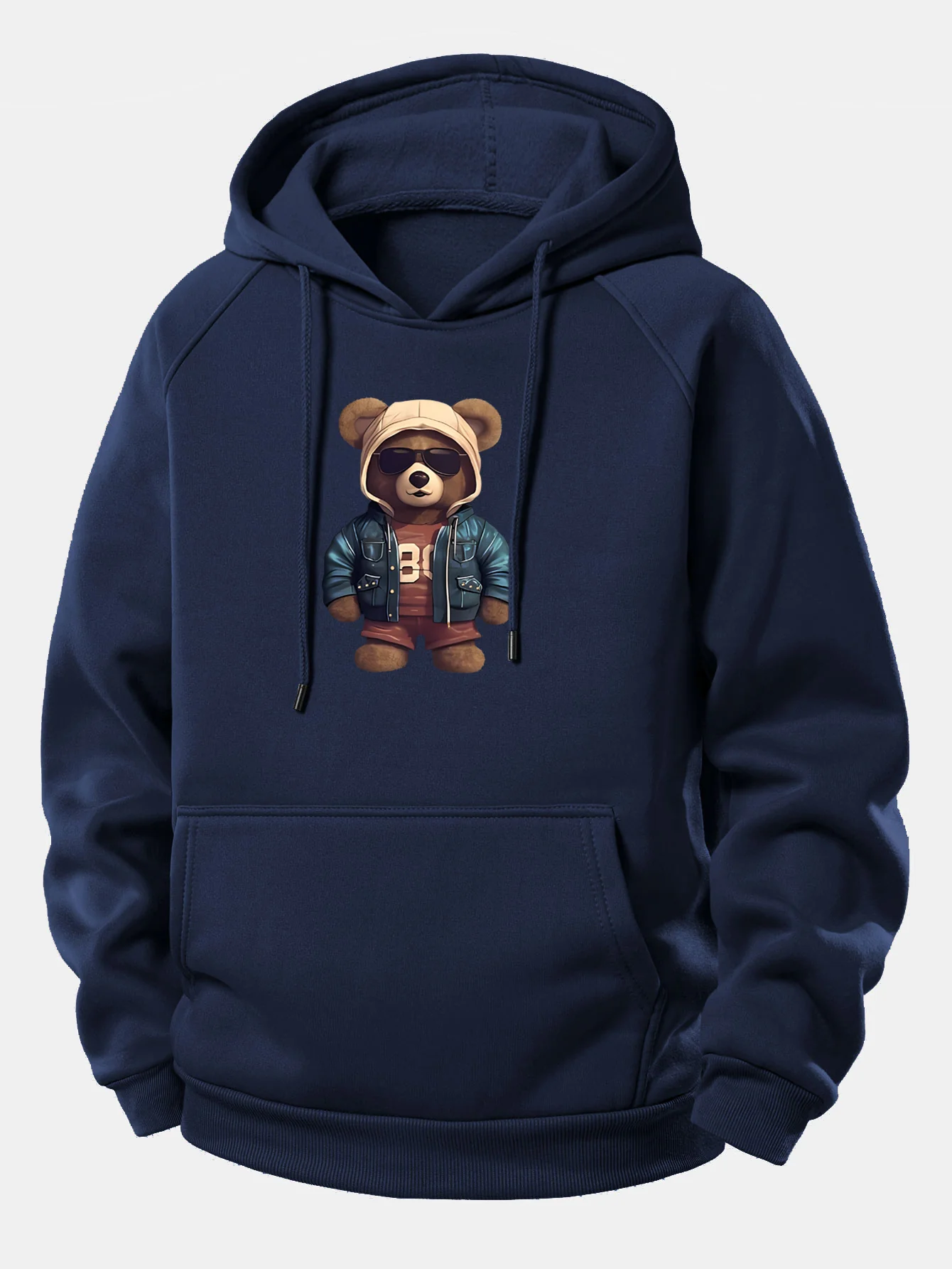Bear In Leather Jacket Print Drawstring Hoodie - Image 12