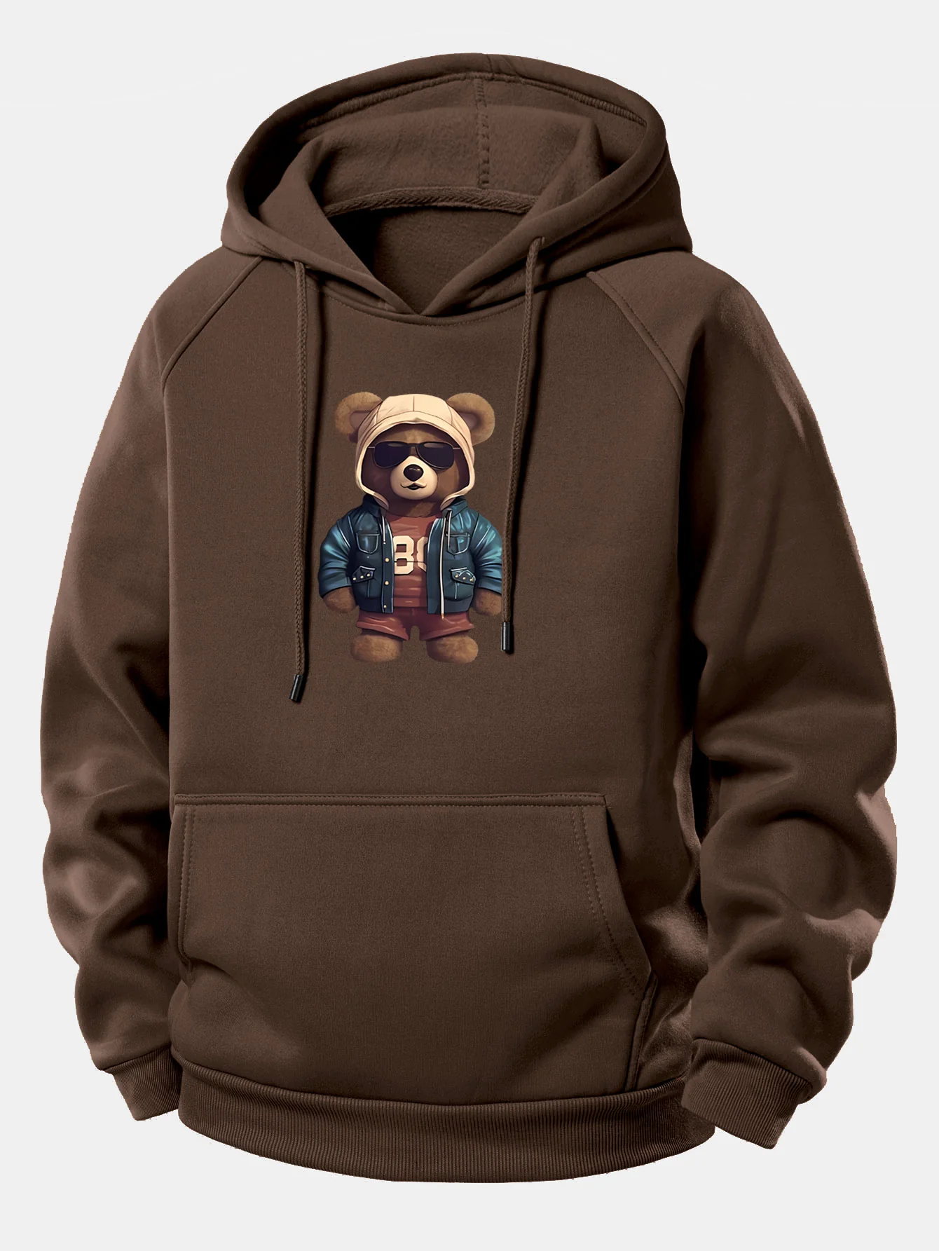 Bear In Leather Jacket Print Drawstring Hoodie - Image 2