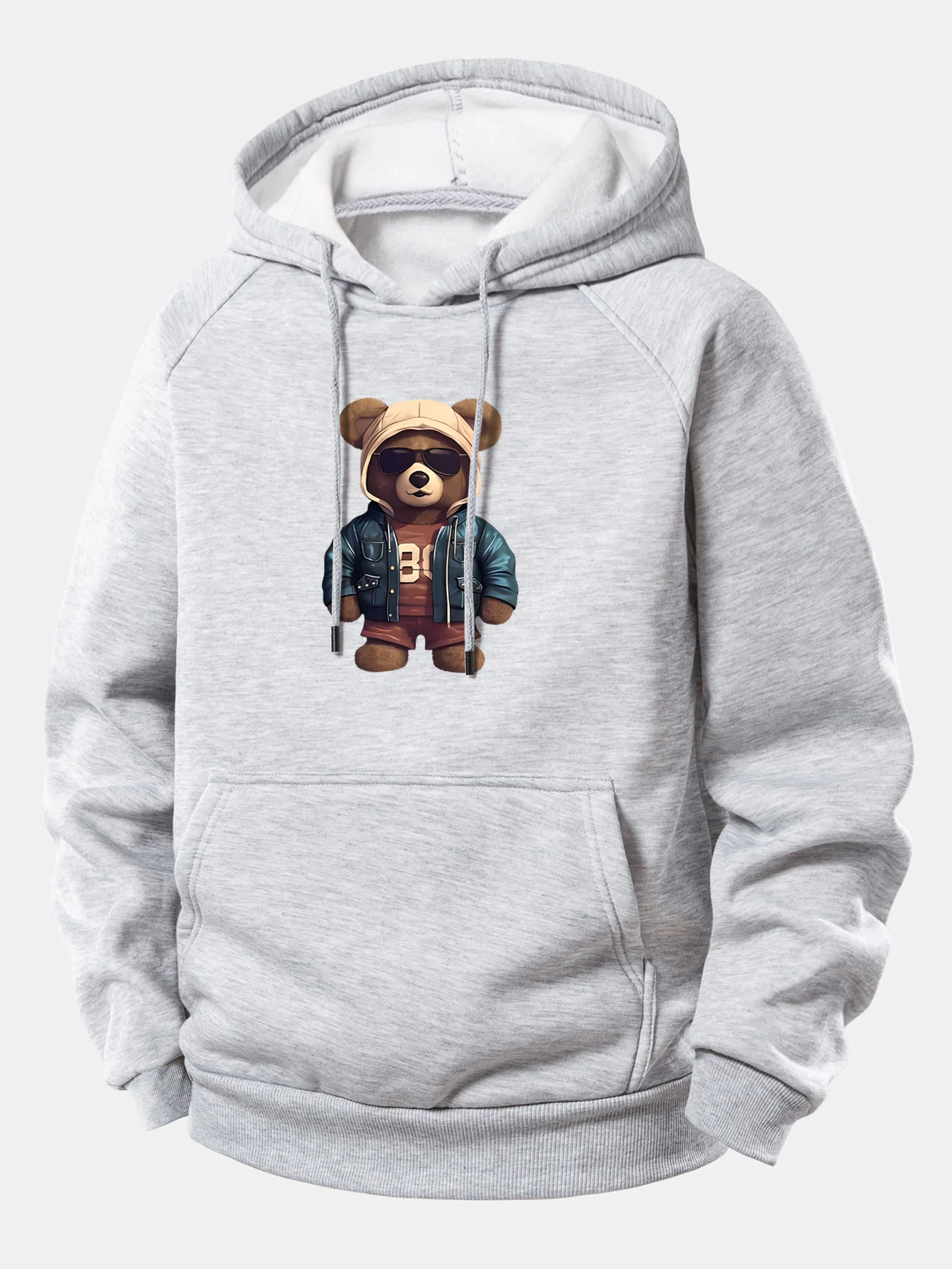 Bear In Leather Jacket Print Drawstring Hoodie - Image 4
