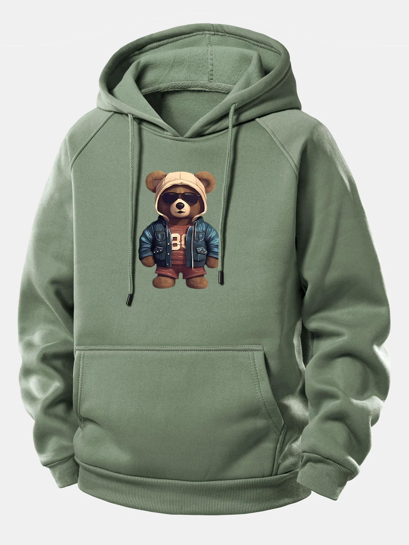 Bear In Leather Jacket Print Drawstring Hoodie - Image 6