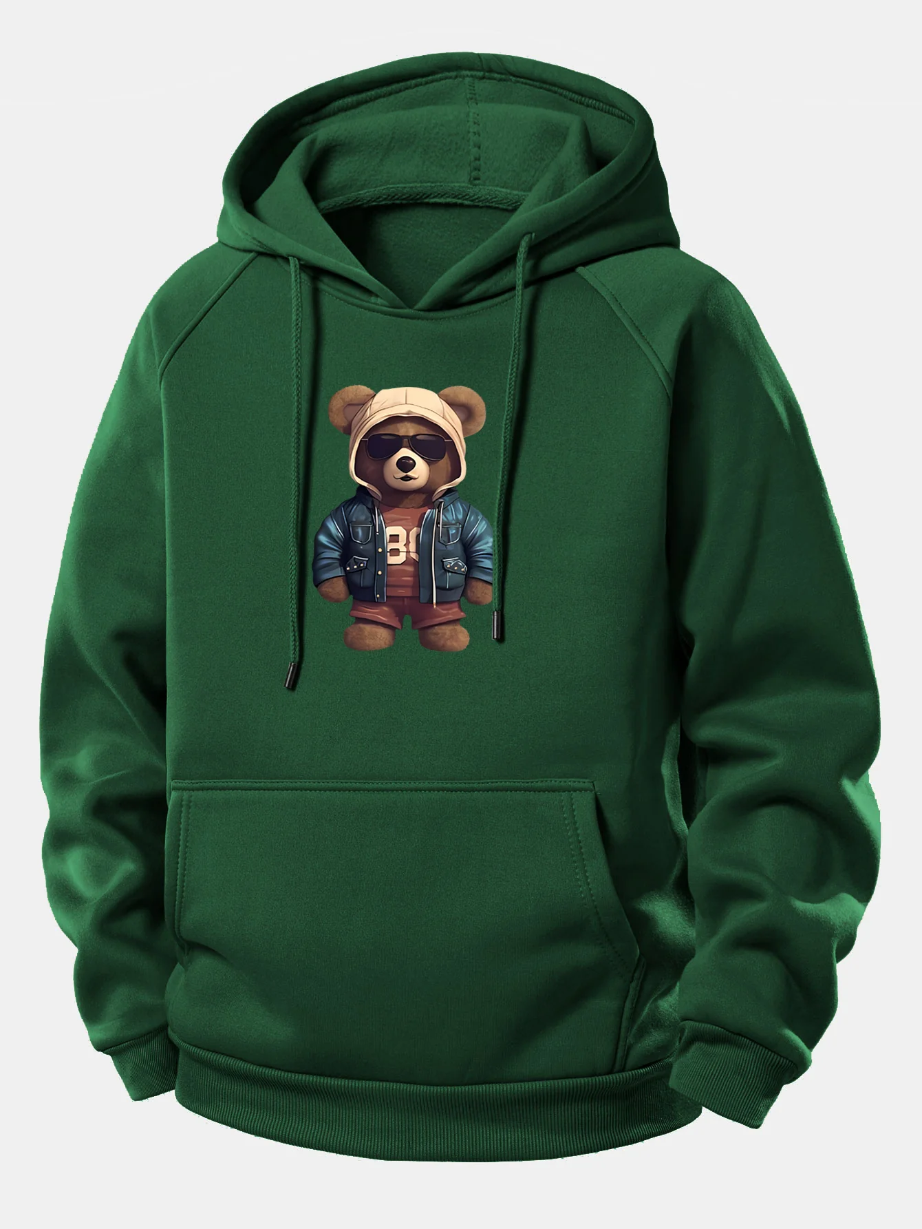 Bear In Leather Jacket Print Drawstring Hoodie - Image 7