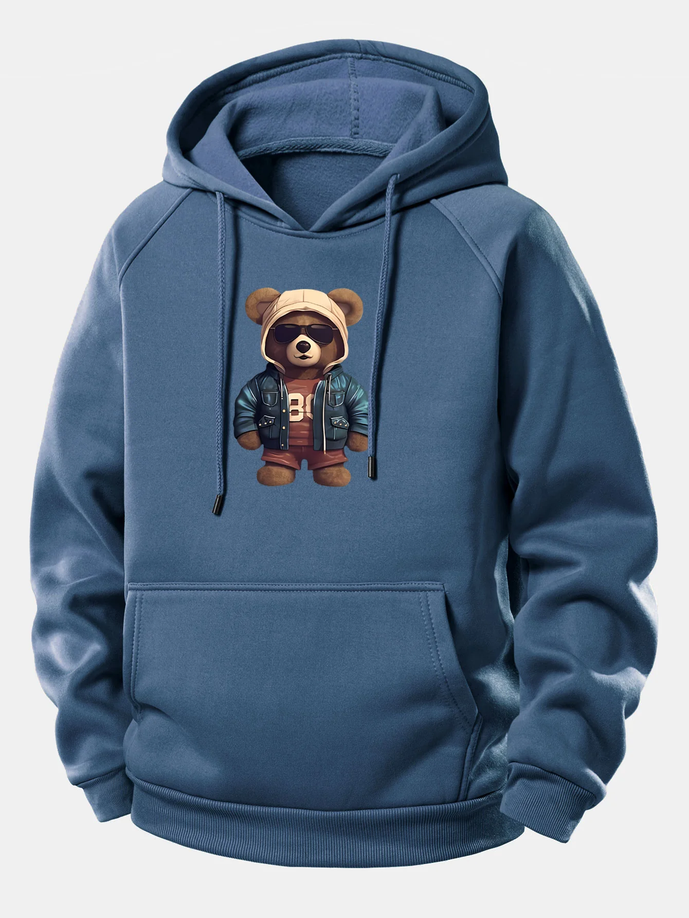 Bear In Leather Jacket Print Drawstring Hoodie - Image 8