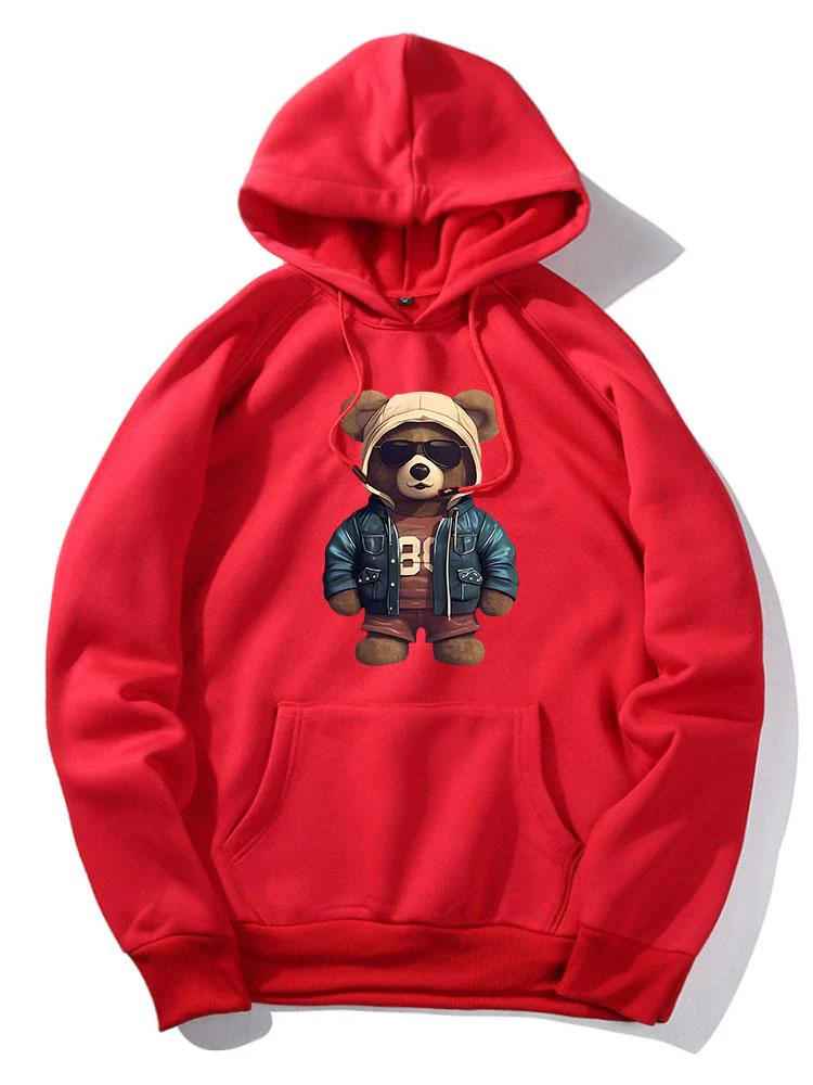 Bär In Lederjacke Druck Hoodie - Image 10