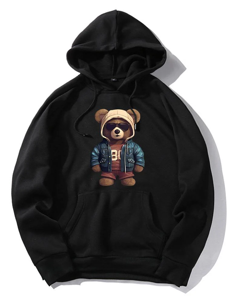 Bär In Lederjacke Druck Hoodie - Image 2