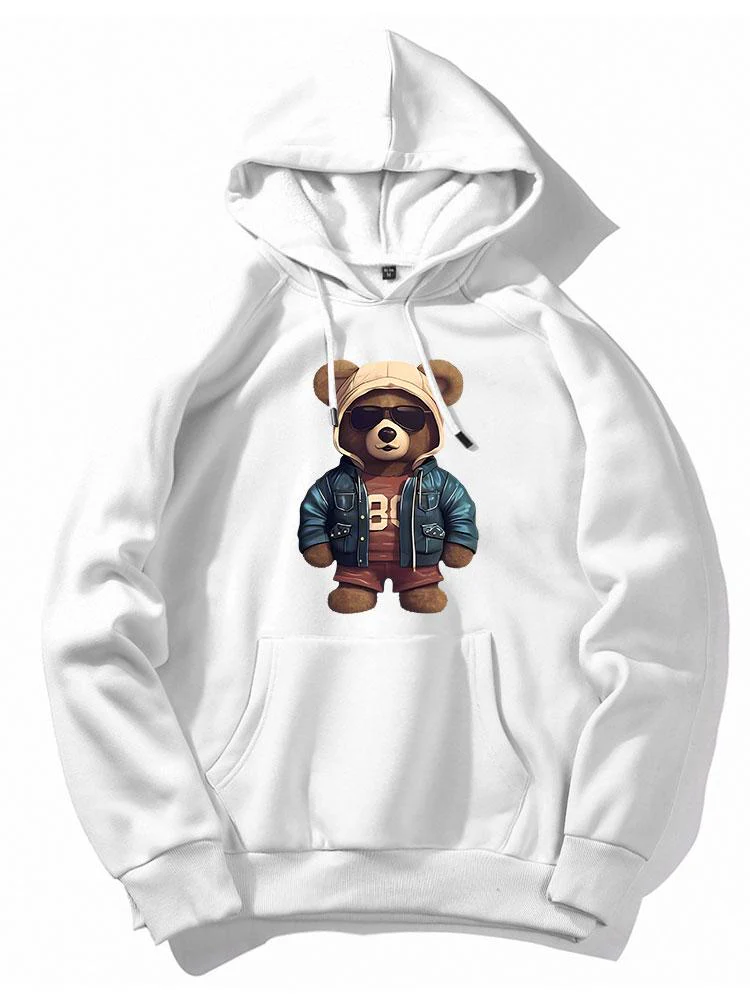 Bär In Lederjacke Druck Hoodie - Image 3