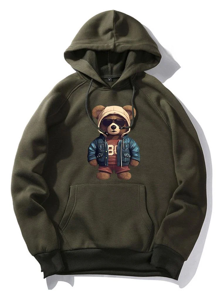 Bär In Lederjacke Druck Hoodie - Image 5