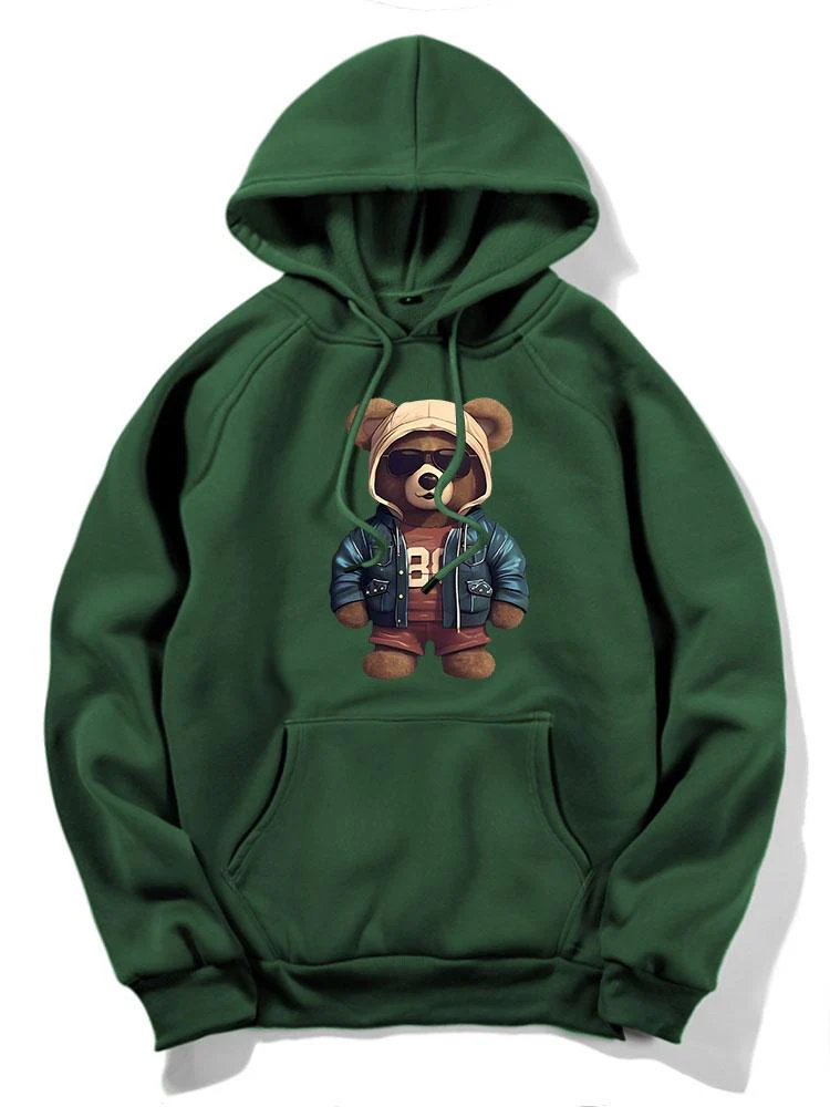 Bär In Lederjacke Druck Hoodie - Image 9