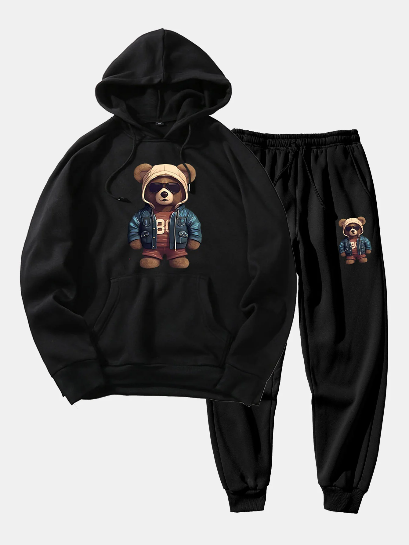 Bär In Lederjacke Druck Hoodie & Jogginghose - Image 3