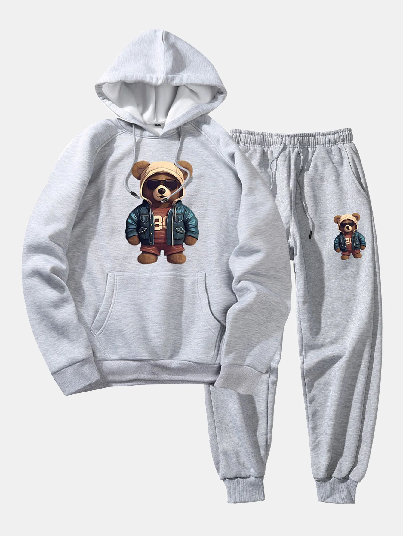 Bär In Lederjacke Druck Hoodie & Jogginghose - Image 5