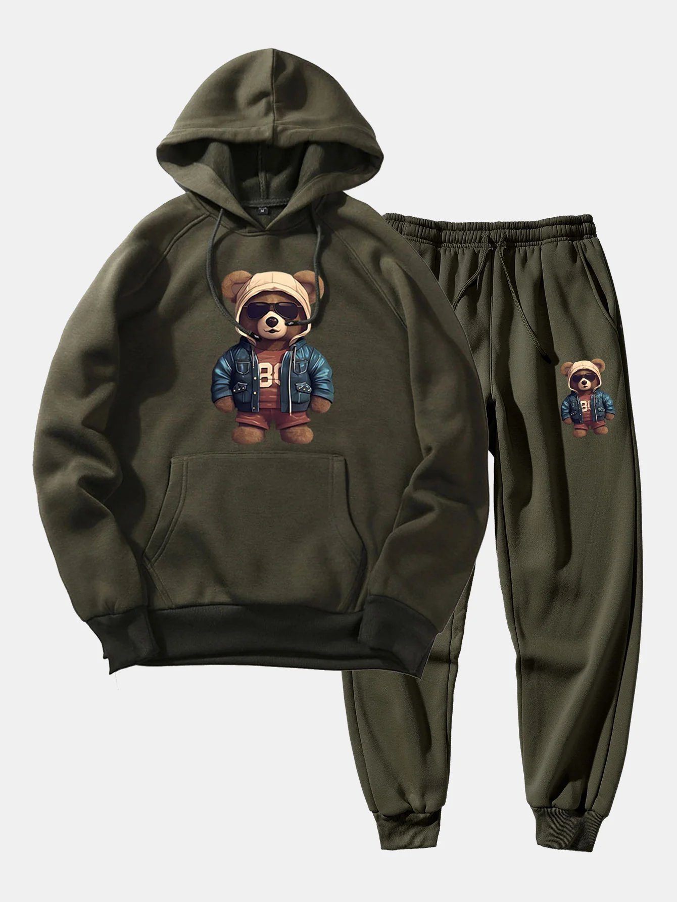 Bär In Lederjacke Druck Hoodie & Jogginghose - Image 6