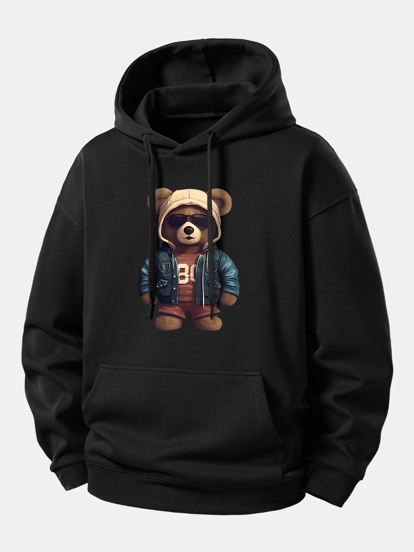 Bear In Leather Jacket Print Relax Fit Hoodie
