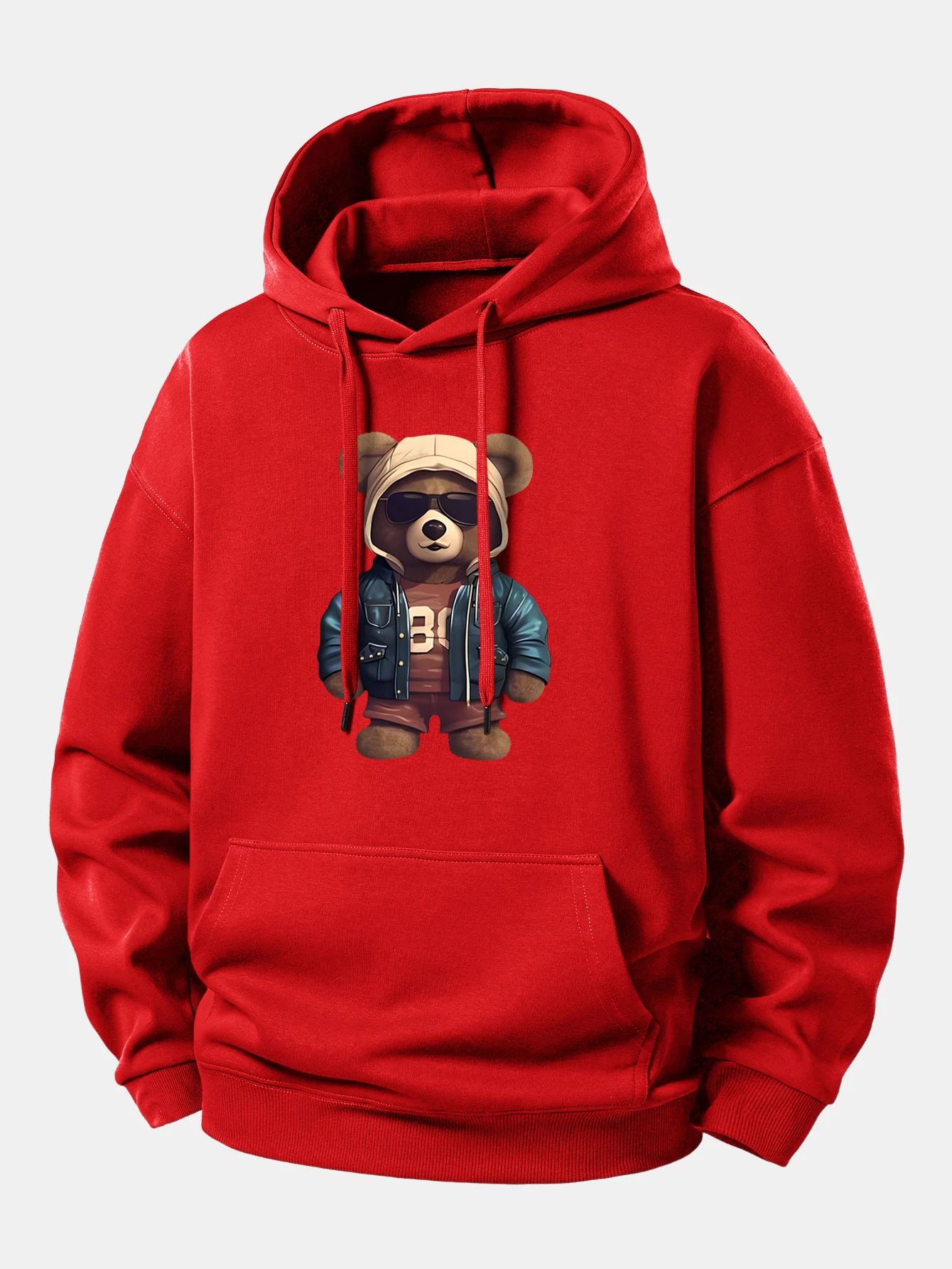 Bear In Leather Jacket Print Relax Fit Hoodie - Image 11