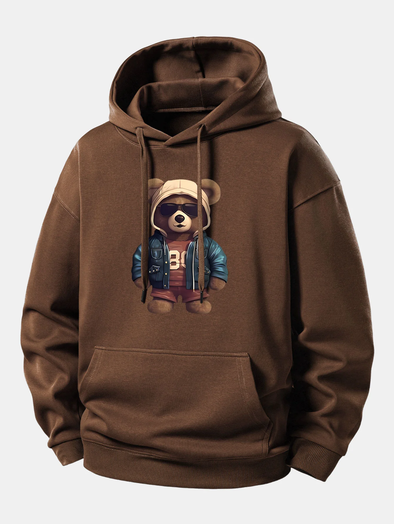 Bear In Leather Jacket Print Relax Fit Hoodie - Image 2