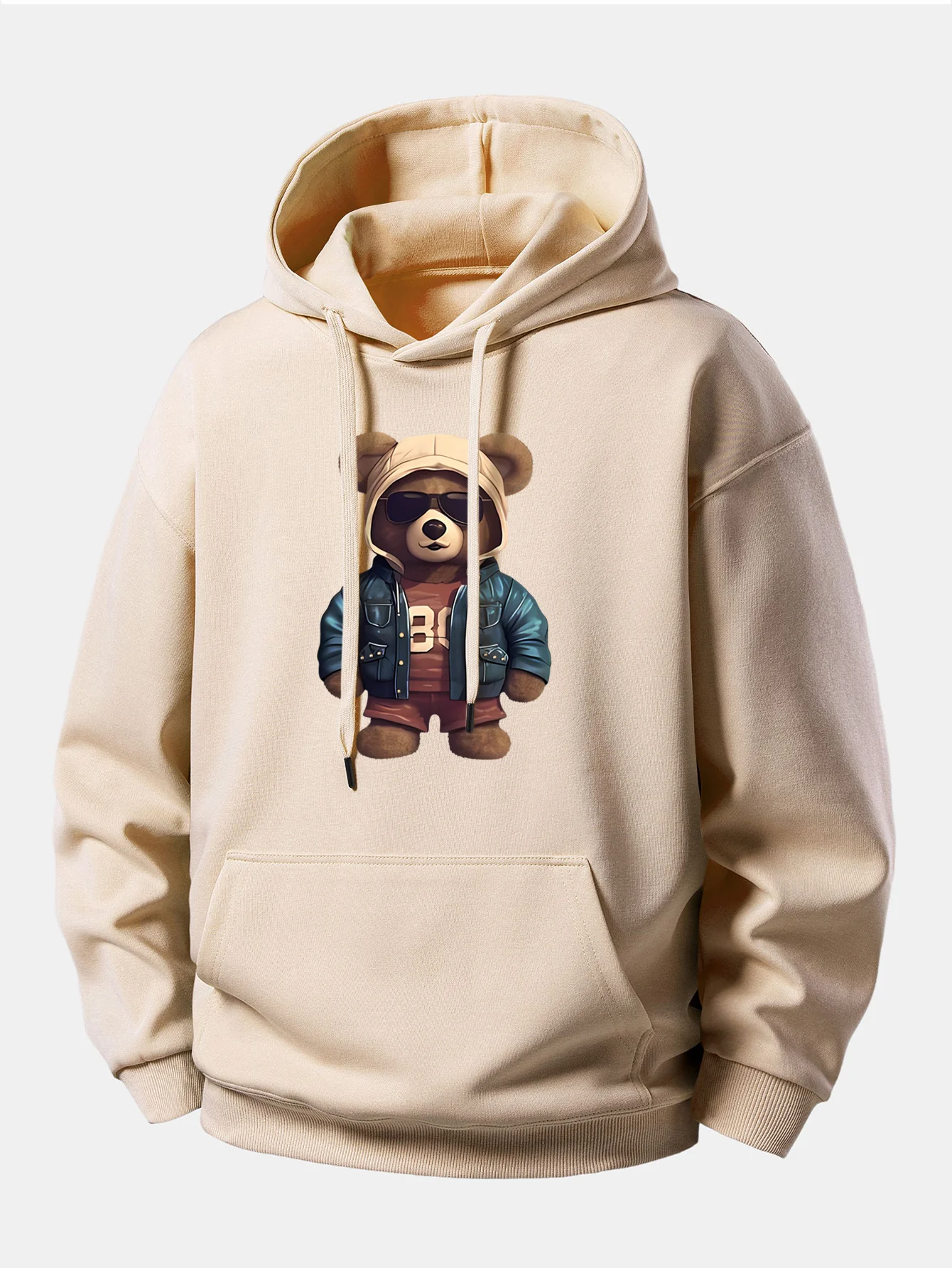 Bear In Leather Jacket Print Relax Fit Hoodie - Image 3