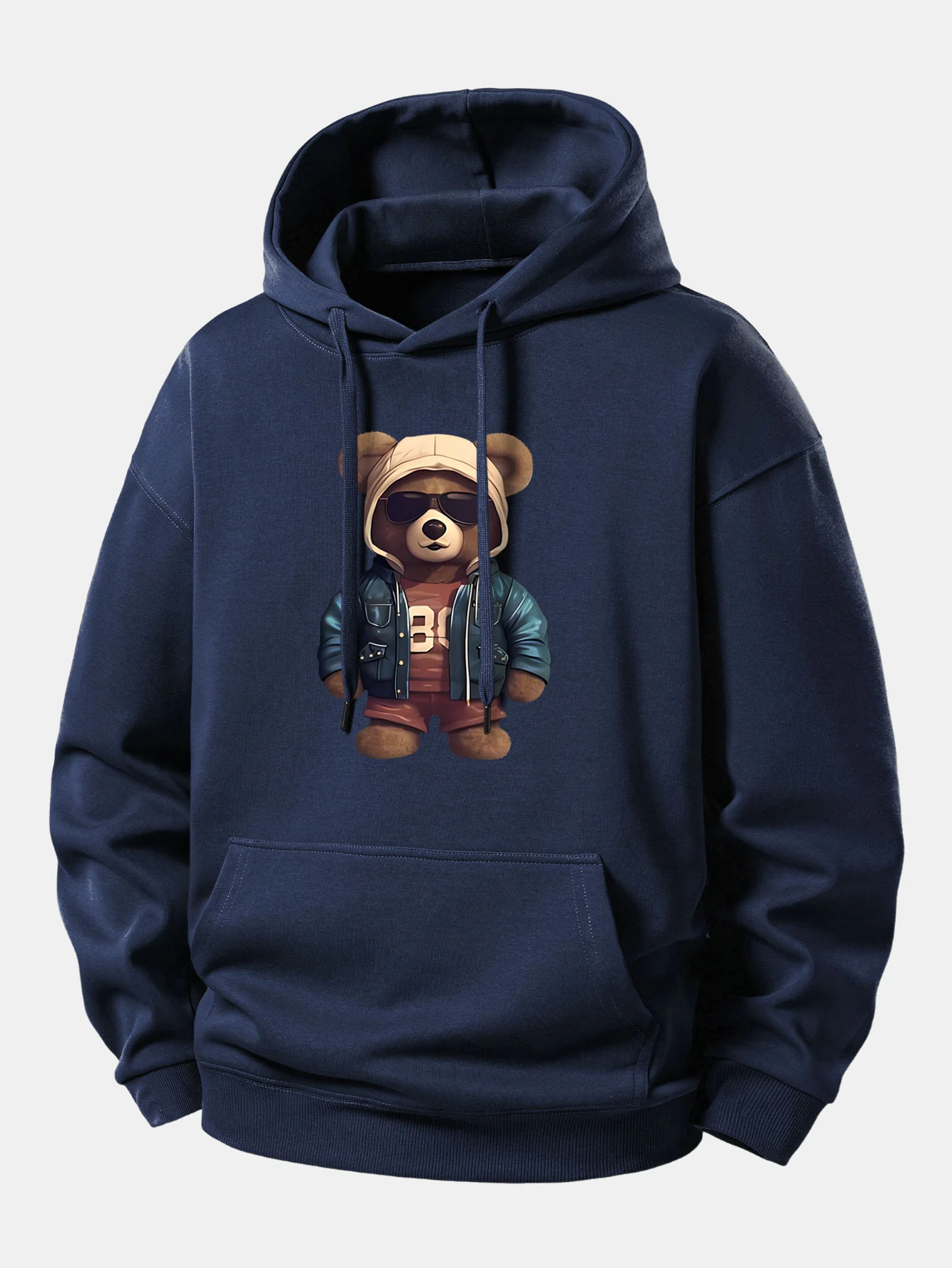 Bear In Leather Jacket Print Relax Fit Hoodie - Image 4