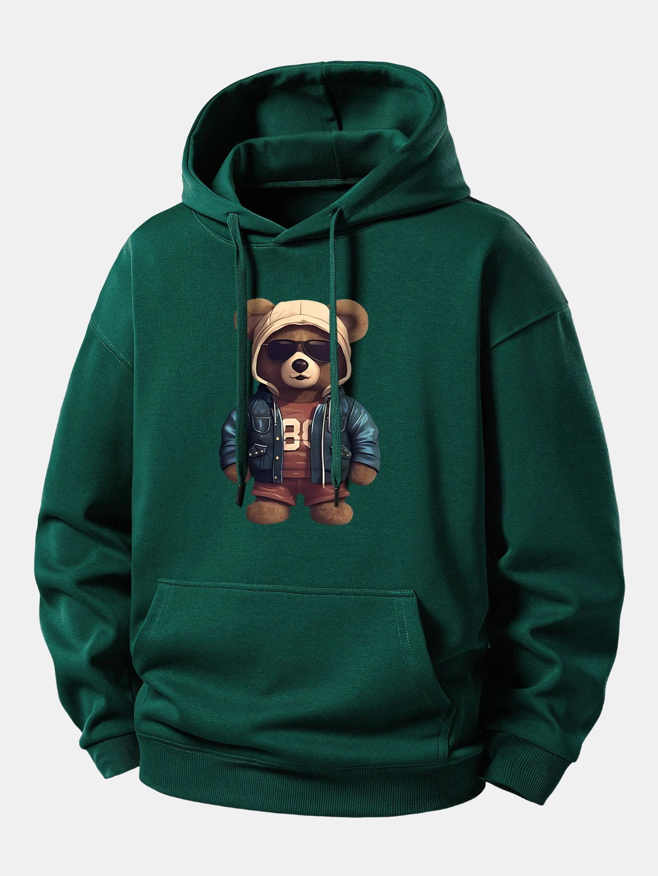 Bear In Leather Jacket Print Relax Fit Hoodie - Image 5