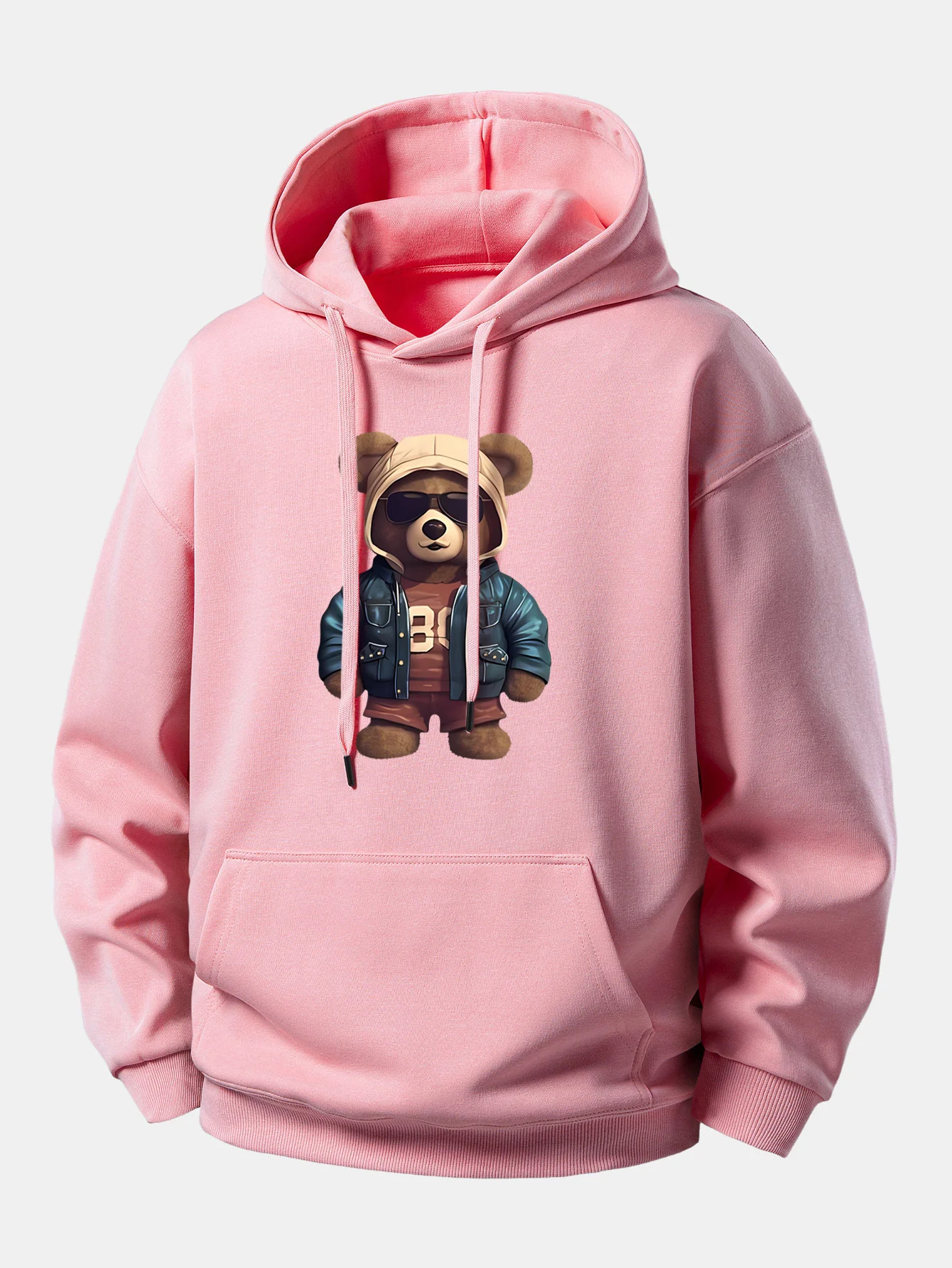 Bear In Leather Jacket Print Relax Fit Hoodie - Image 6