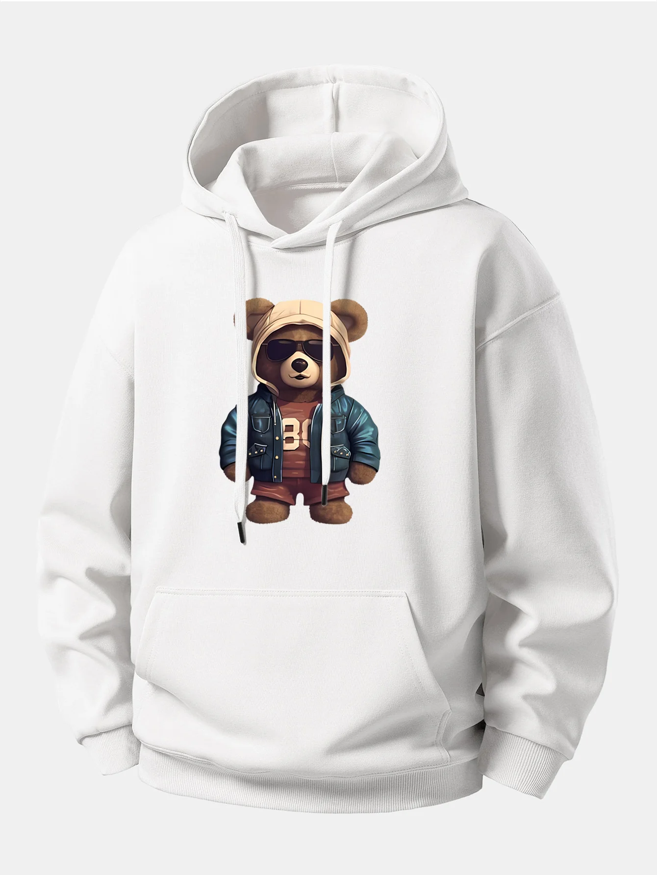 Bear In Leather Jacket Print Relax Fit Hoodie - Image 7