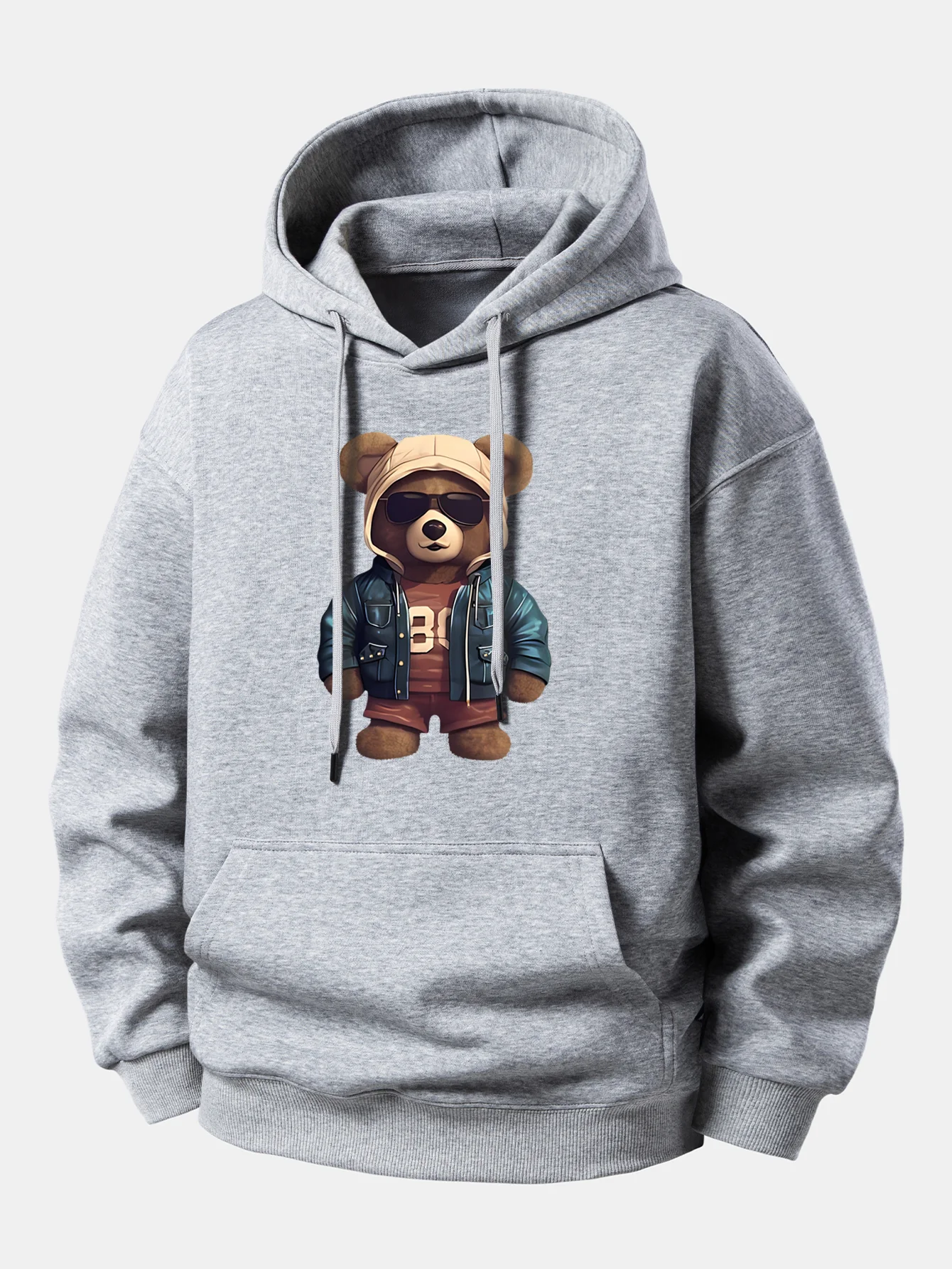 Bear In Leather Jacket Print Relax Fit Hoodie - Image 8