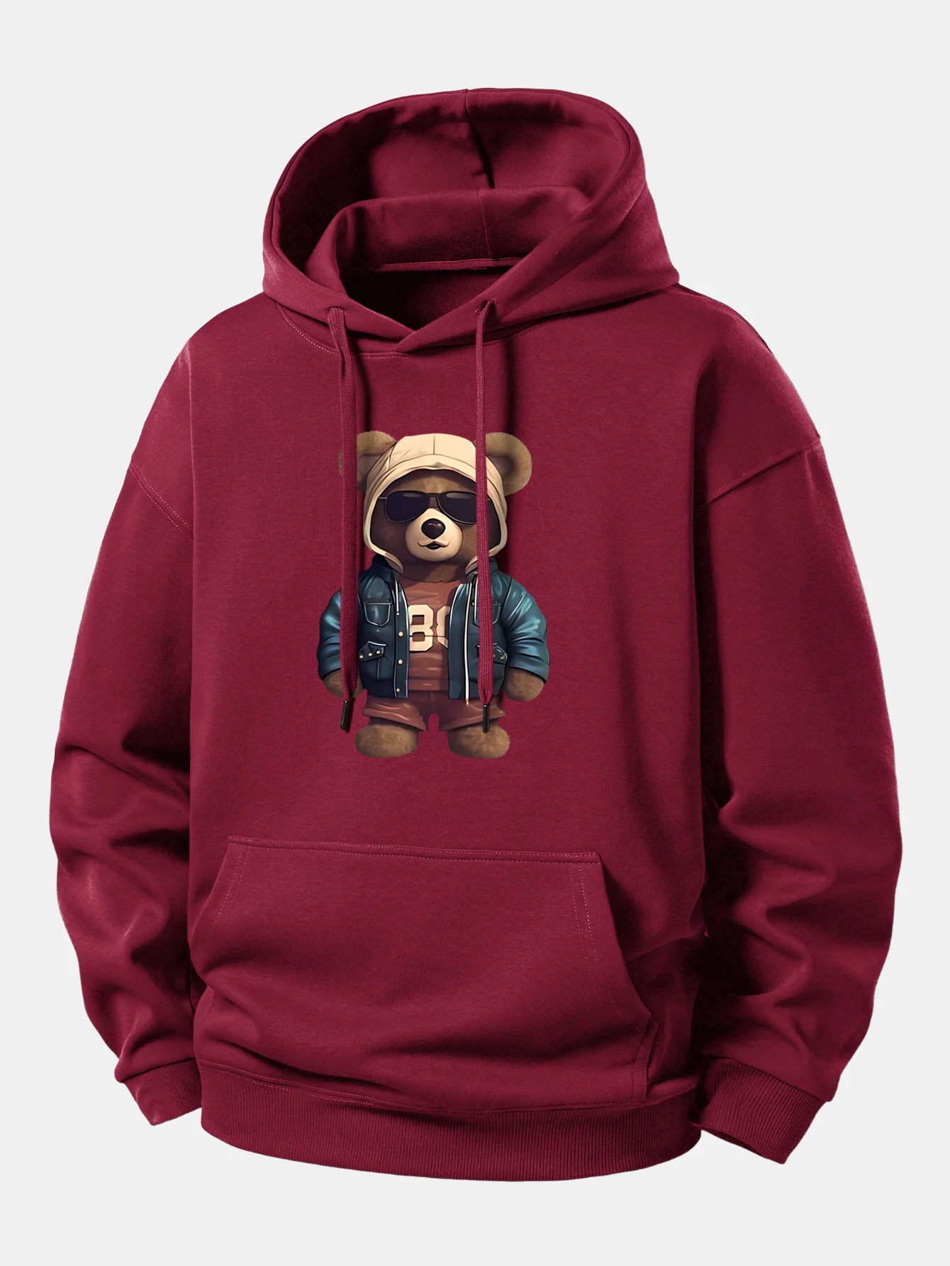Bear In Leather Jacket Print Relax Fit Hoodie - Image 9
