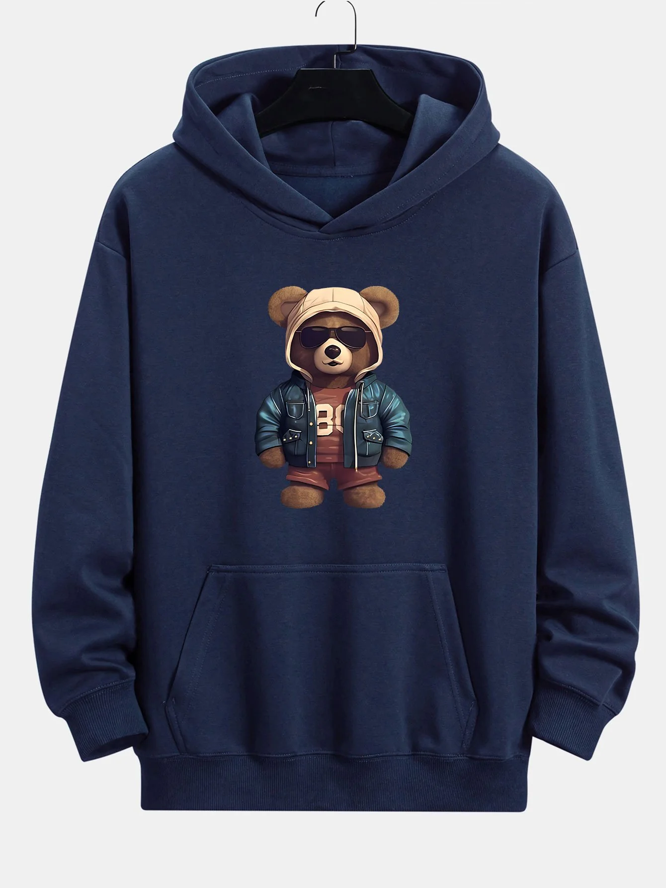 Bär In Lederjacke Druck Relaxed Fit Hoodie - Image 3