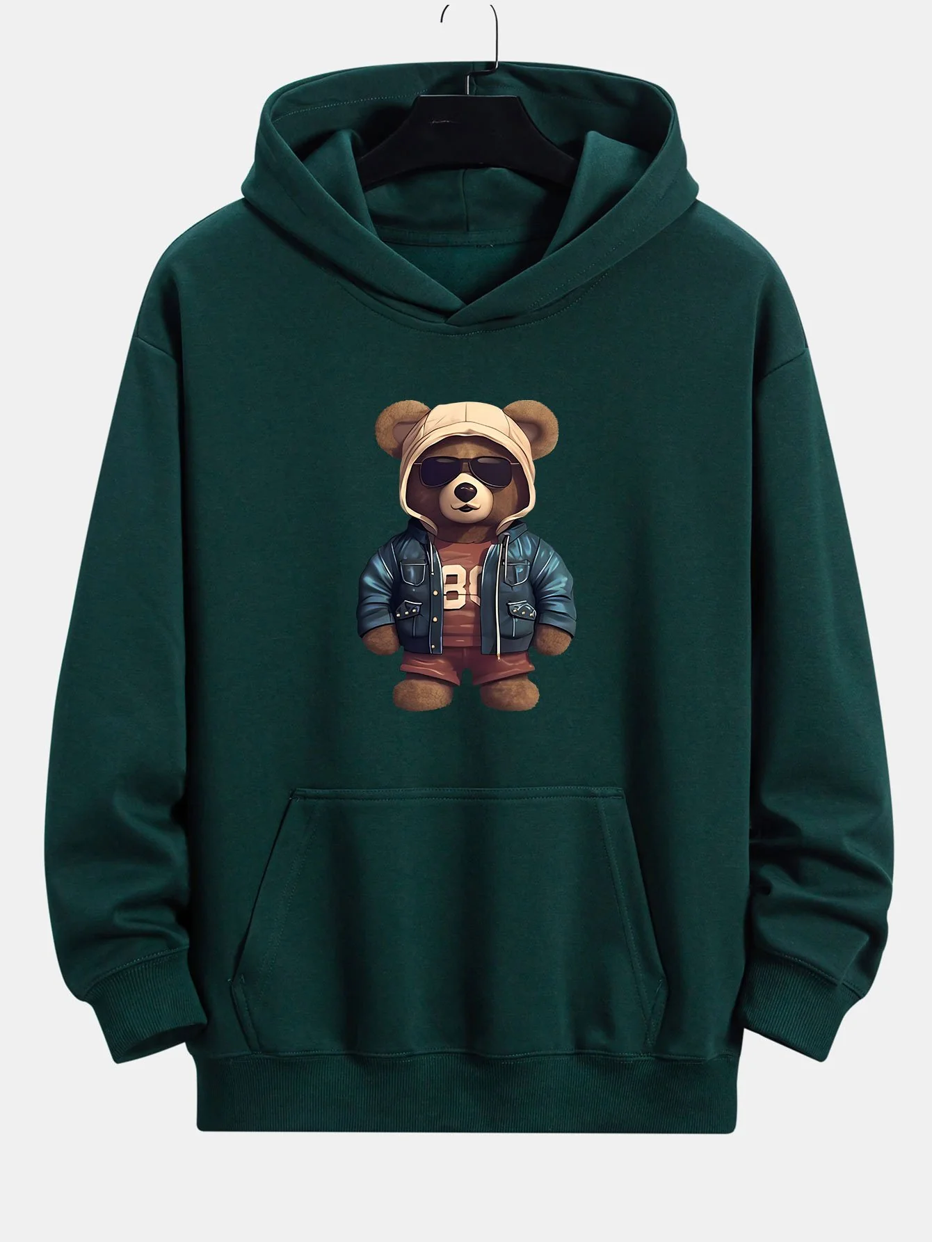 Bär In Lederjacke Druck Relaxed Fit Hoodie - Image 4