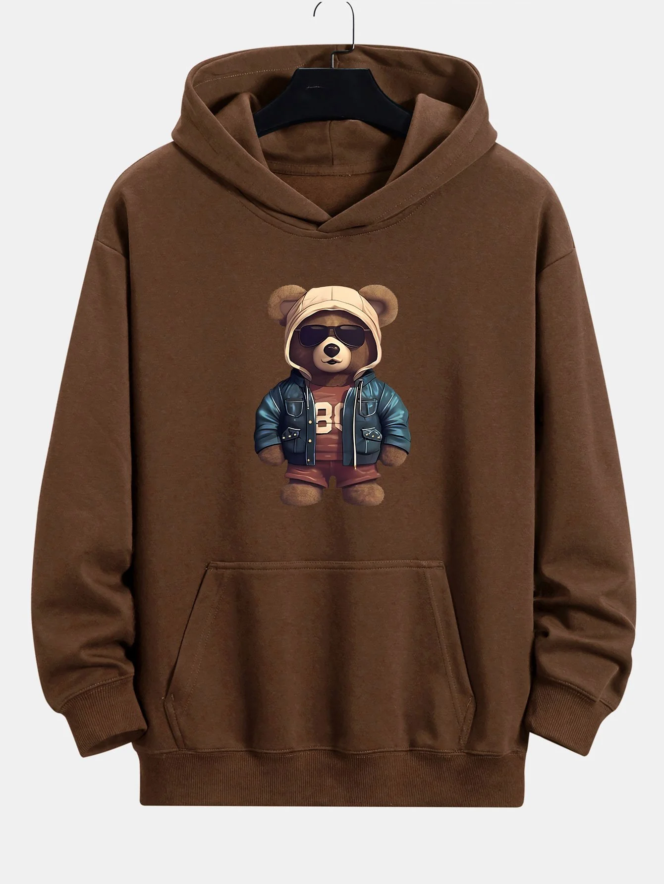 Bär In Lederjacke Druck Relaxed Fit Hoodie - Image 6