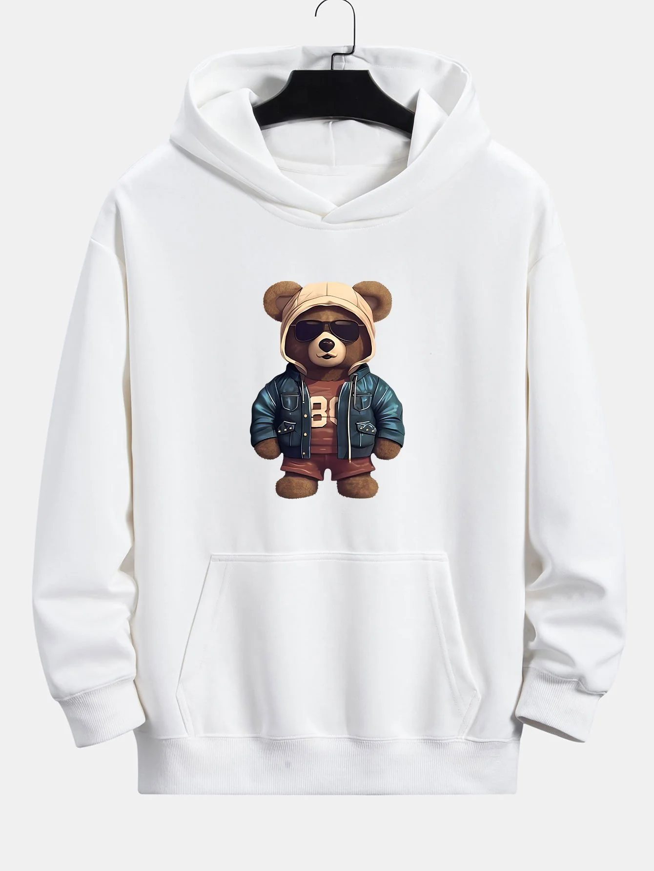 Bär In Lederjacke Druck Relaxed Fit Hoodie - Image 7