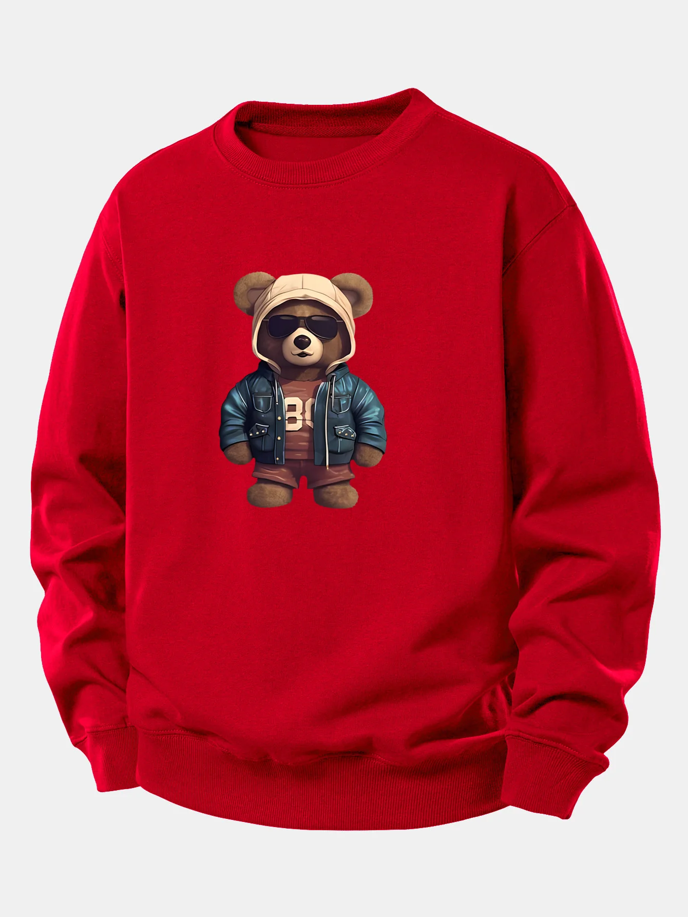 Bär im Lederjacken-Druck Relax Fit Sweatshirt - Image 10