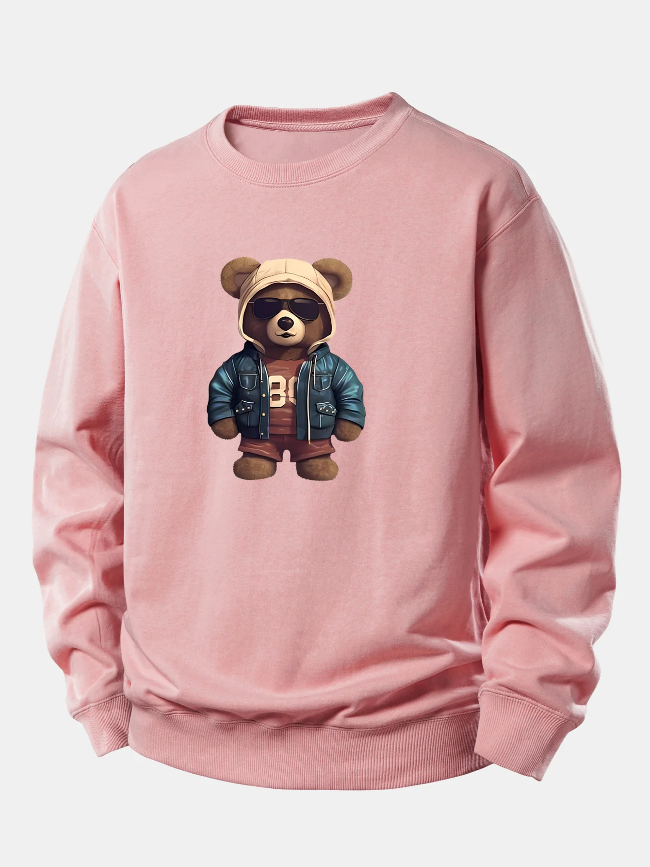 Bär im Lederjacken-Druck Relax Fit Sweatshirt - Image 3