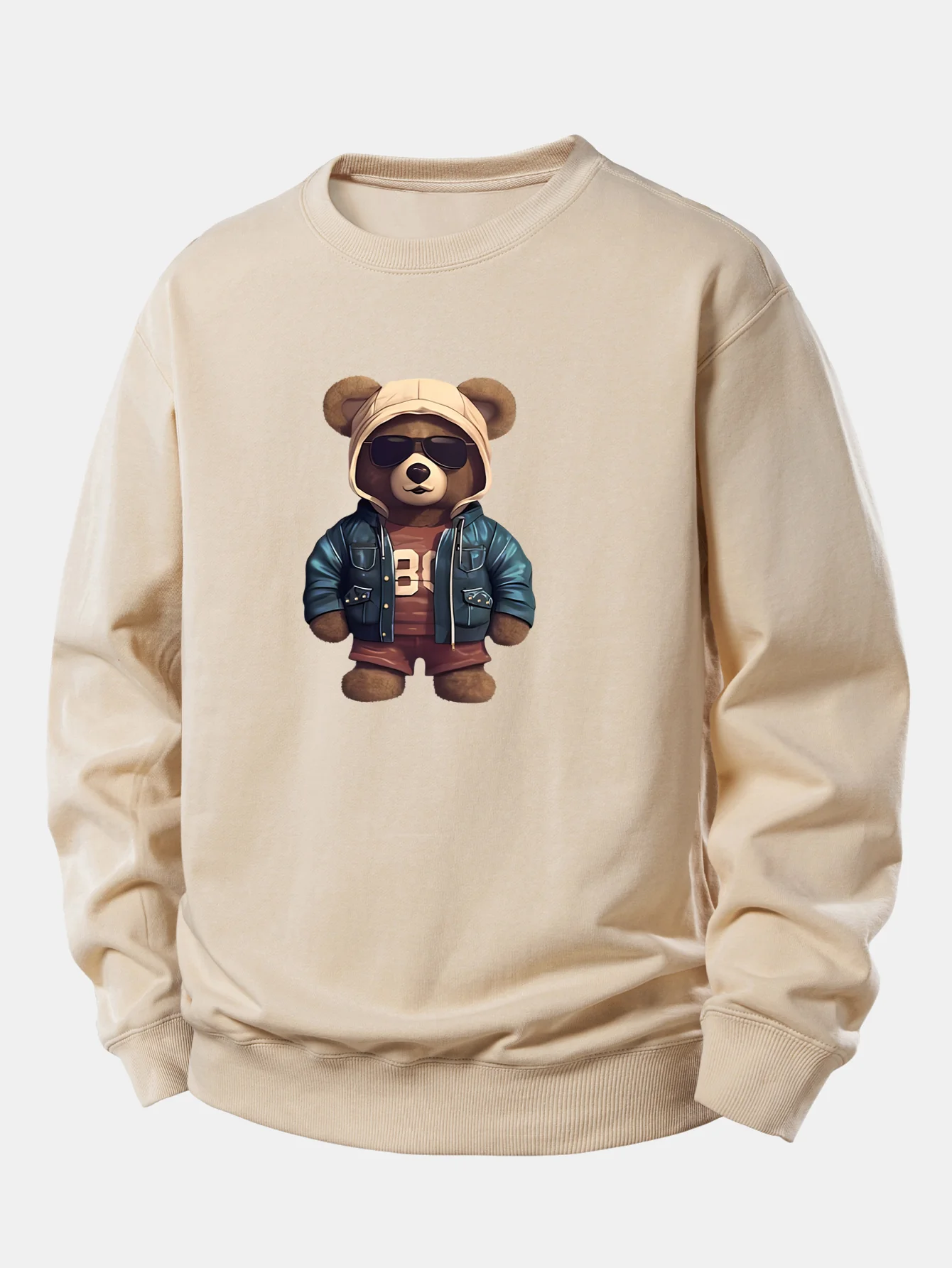 Bär im Lederjacken-Druck Relax Fit Sweatshirt - Image 4