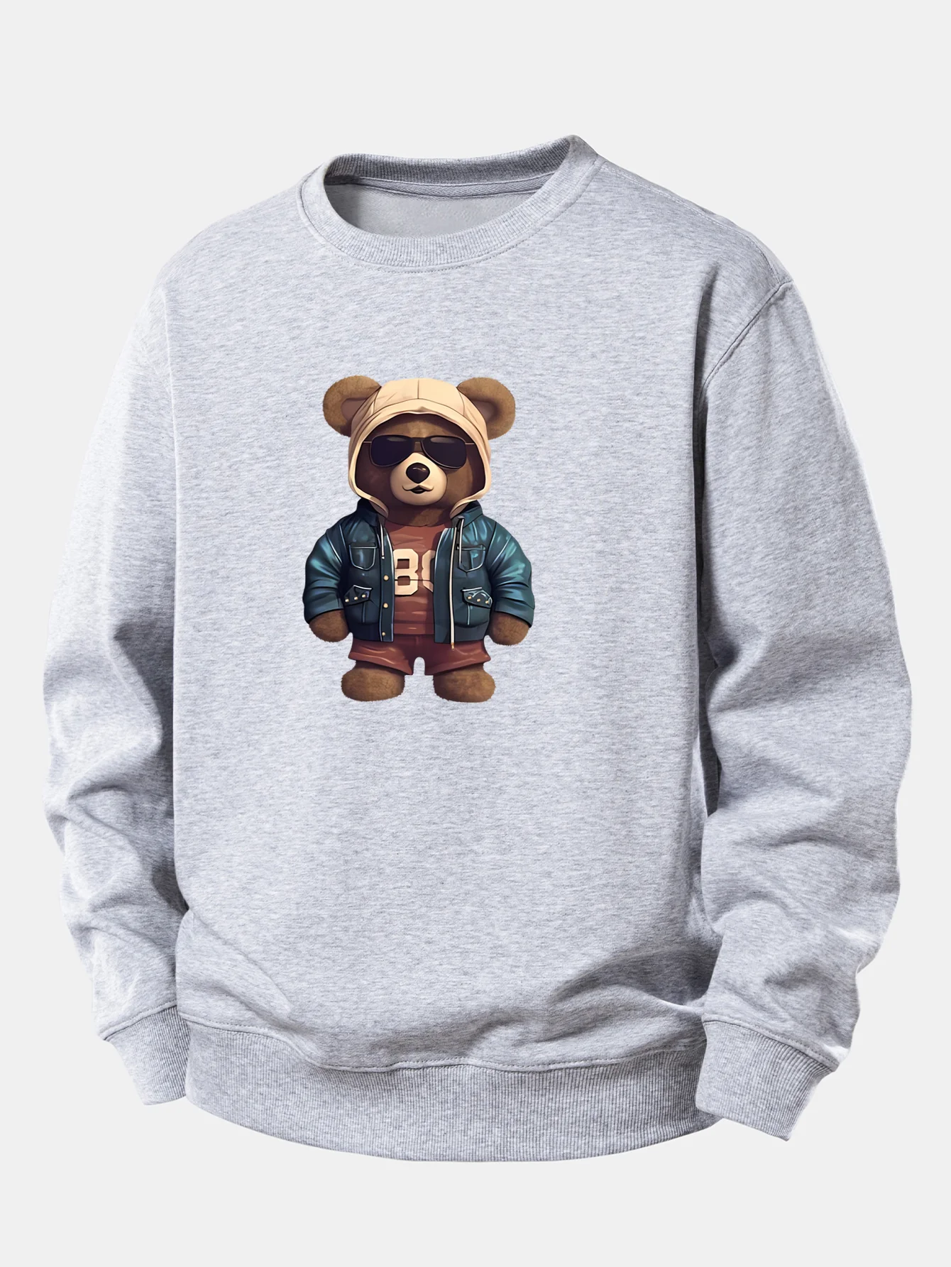 Bär im Lederjacken-Druck Relax Fit Sweatshirt - Image 5