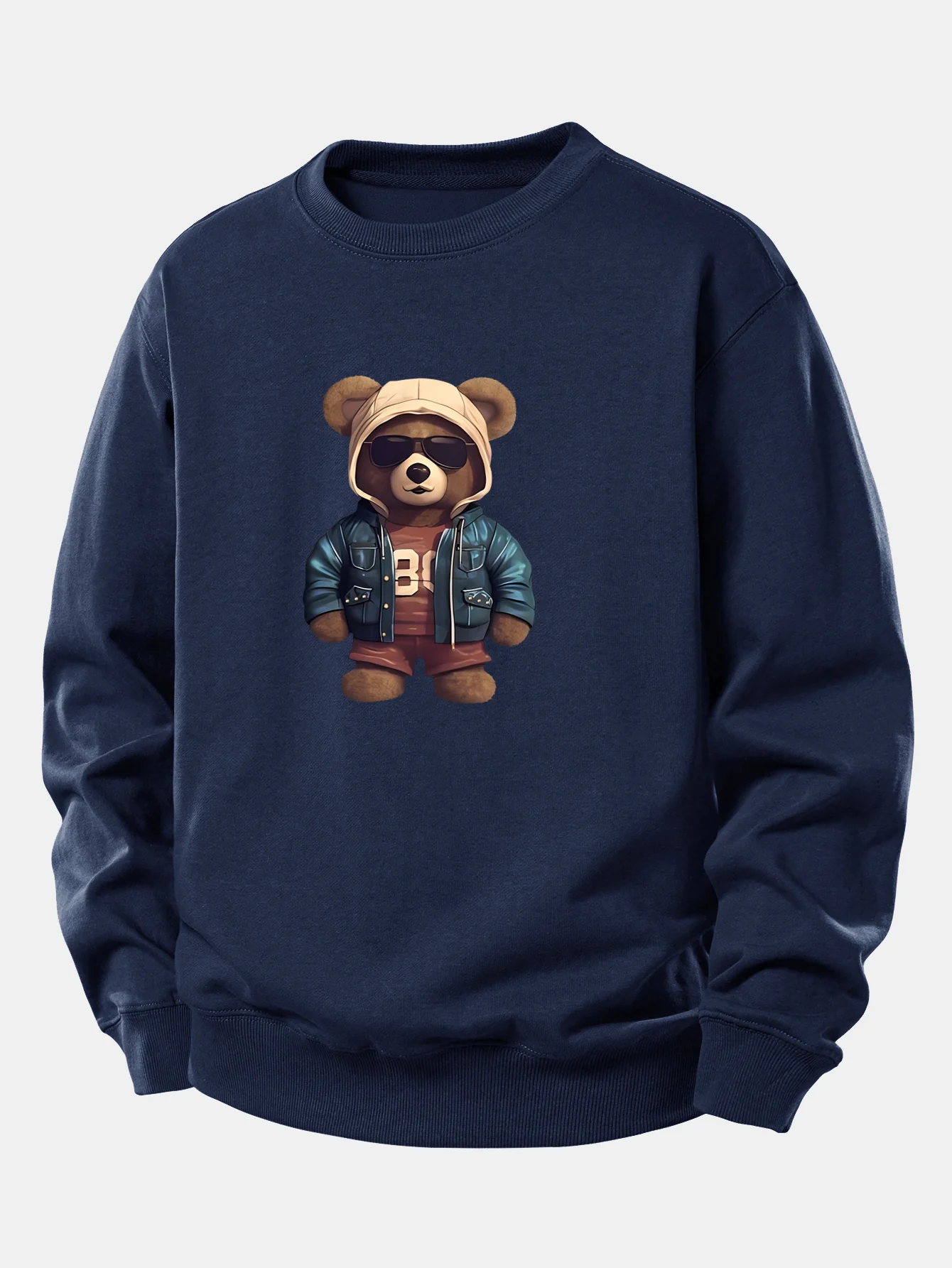 Bär im Lederjacken-Druck Relax Fit Sweatshirt - Image 6