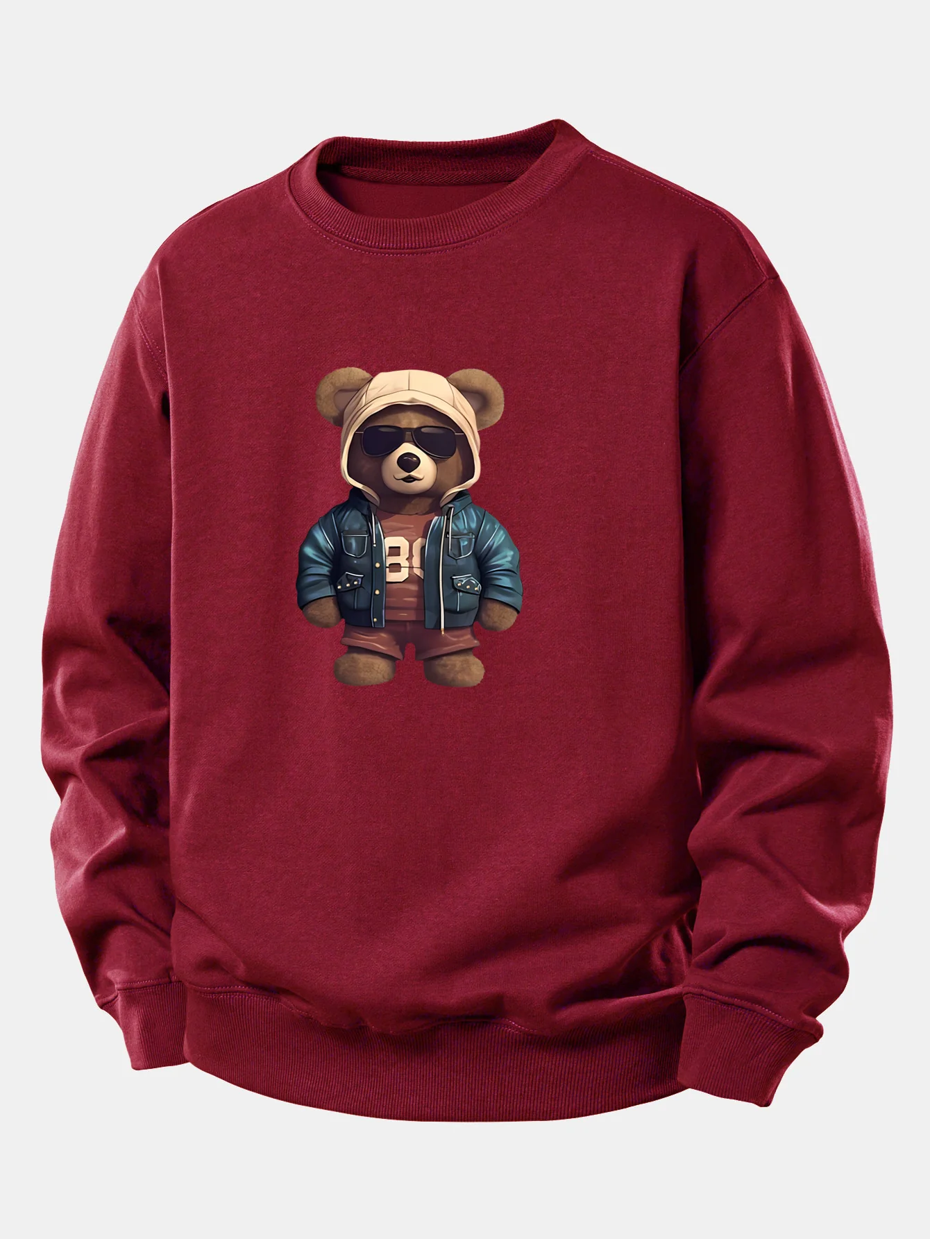 Bär im Lederjacken-Druck Relax Fit Sweatshirt - Image 7