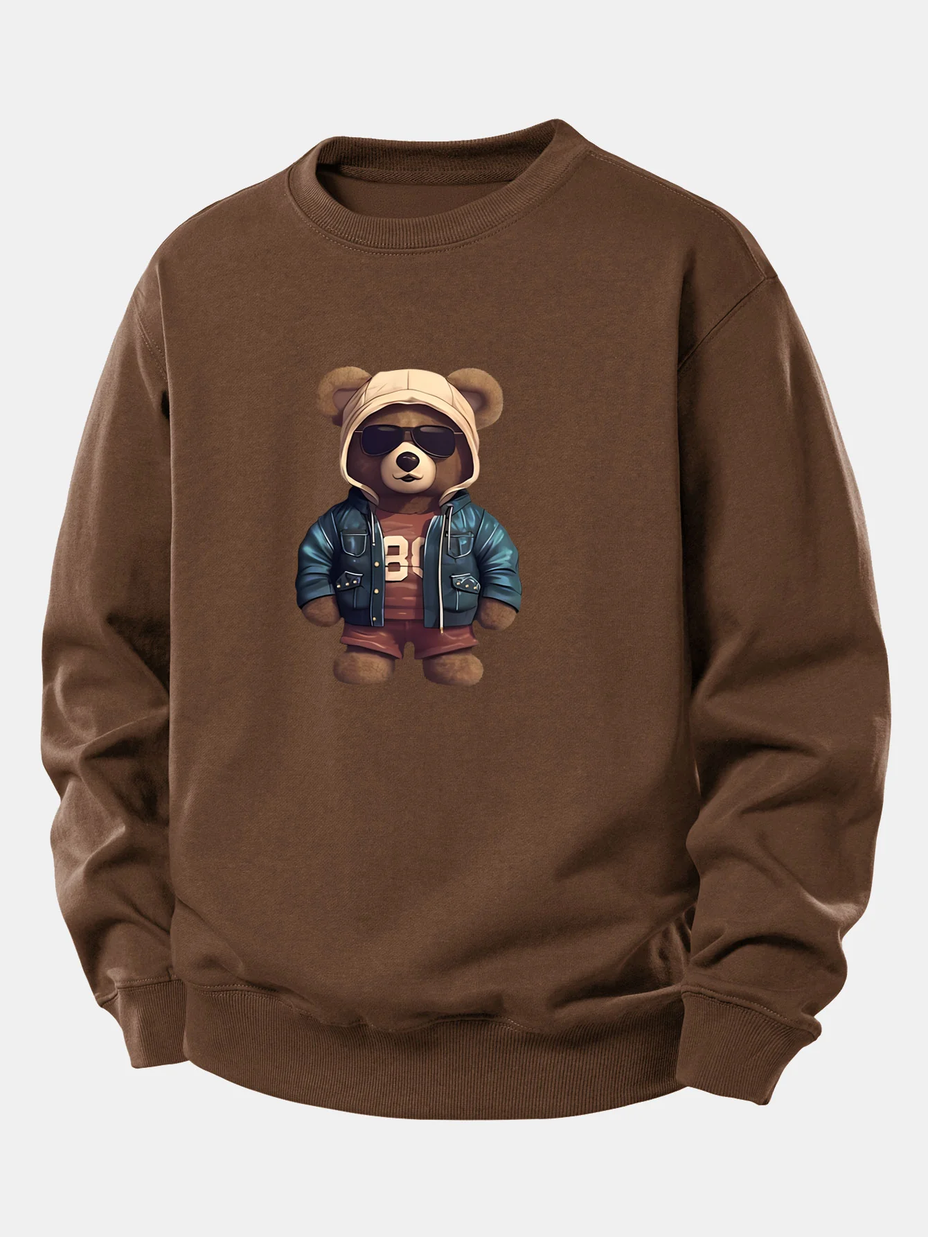 Bär im Lederjacken-Druck Relax Fit Sweatshirt - Image 8