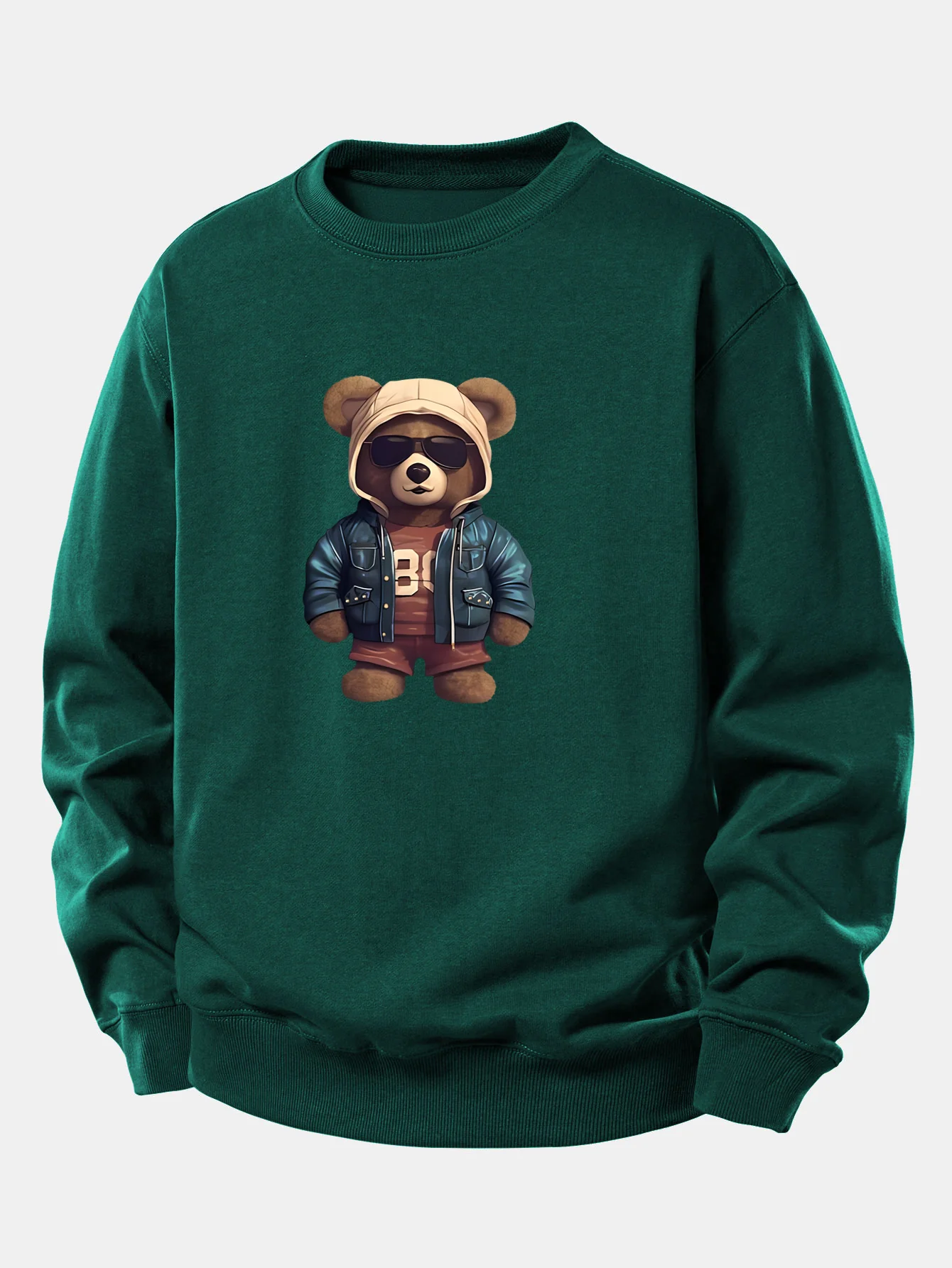 Bär im Lederjacken-Druck Relax Fit Sweatshirt - Image 9