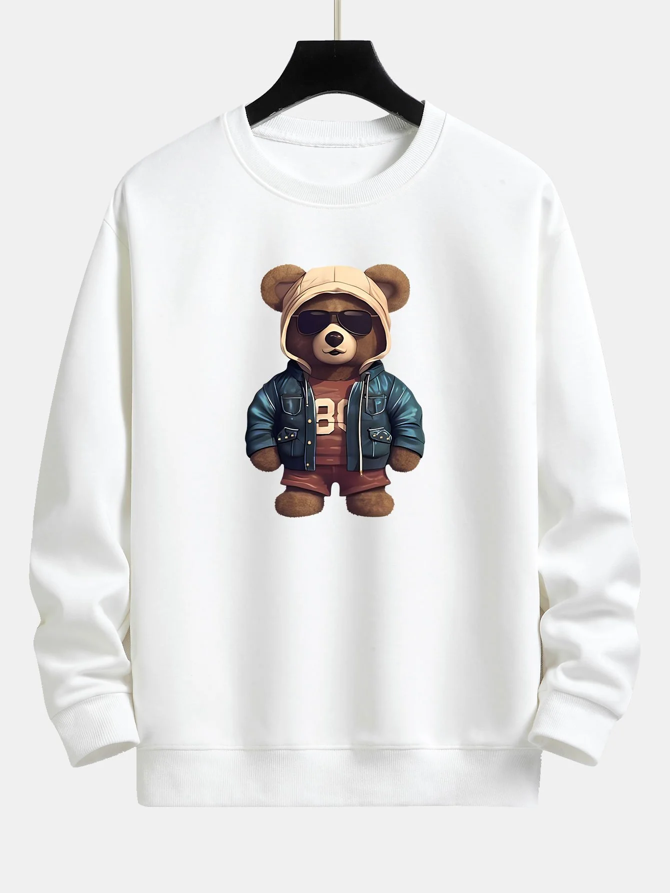 Bär In Lederjacke Druck Relaxed Fit Sweatshirt - Image 3
