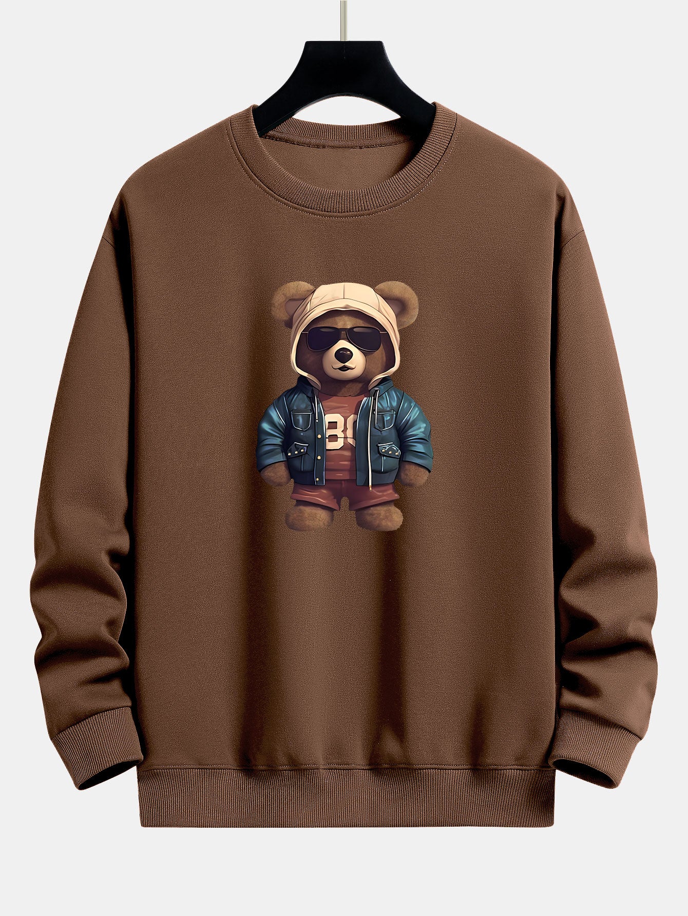Bär In Lederjacke Druck Relaxed Fit Sweatshirt - Image 8
